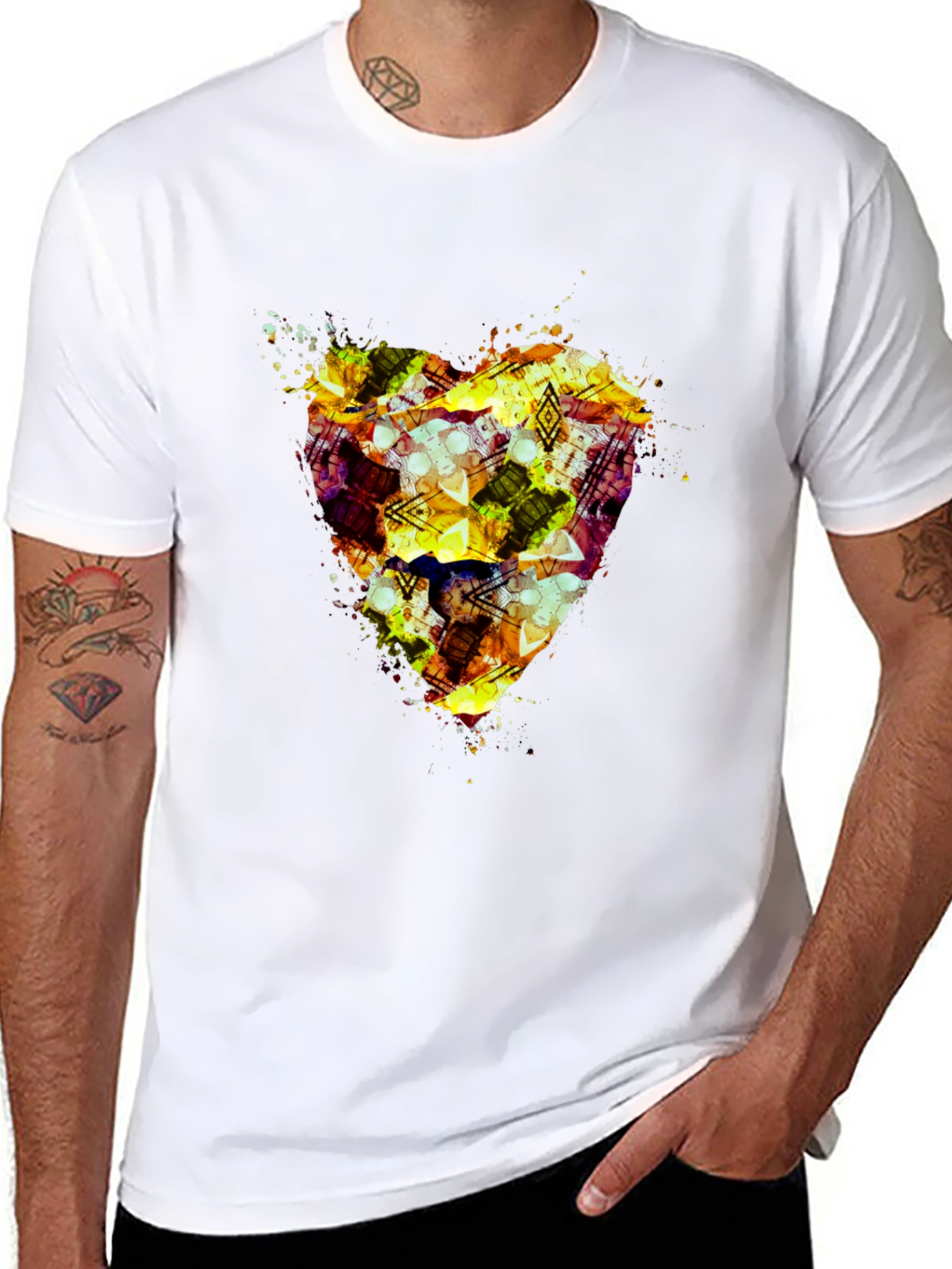 Abstract Heart Print Black T-Shirt
