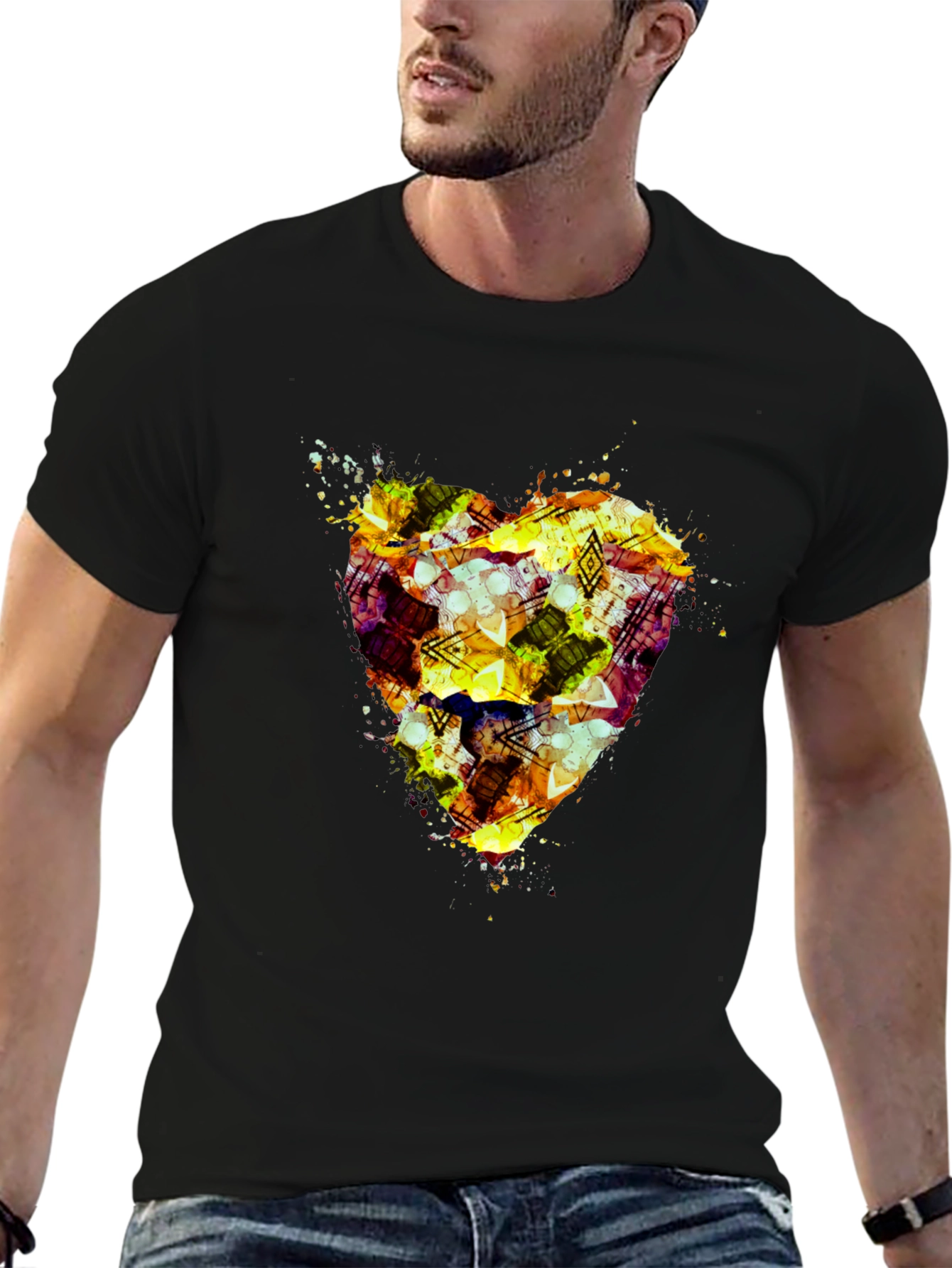 Abstract Heart Print Black T-Shirt