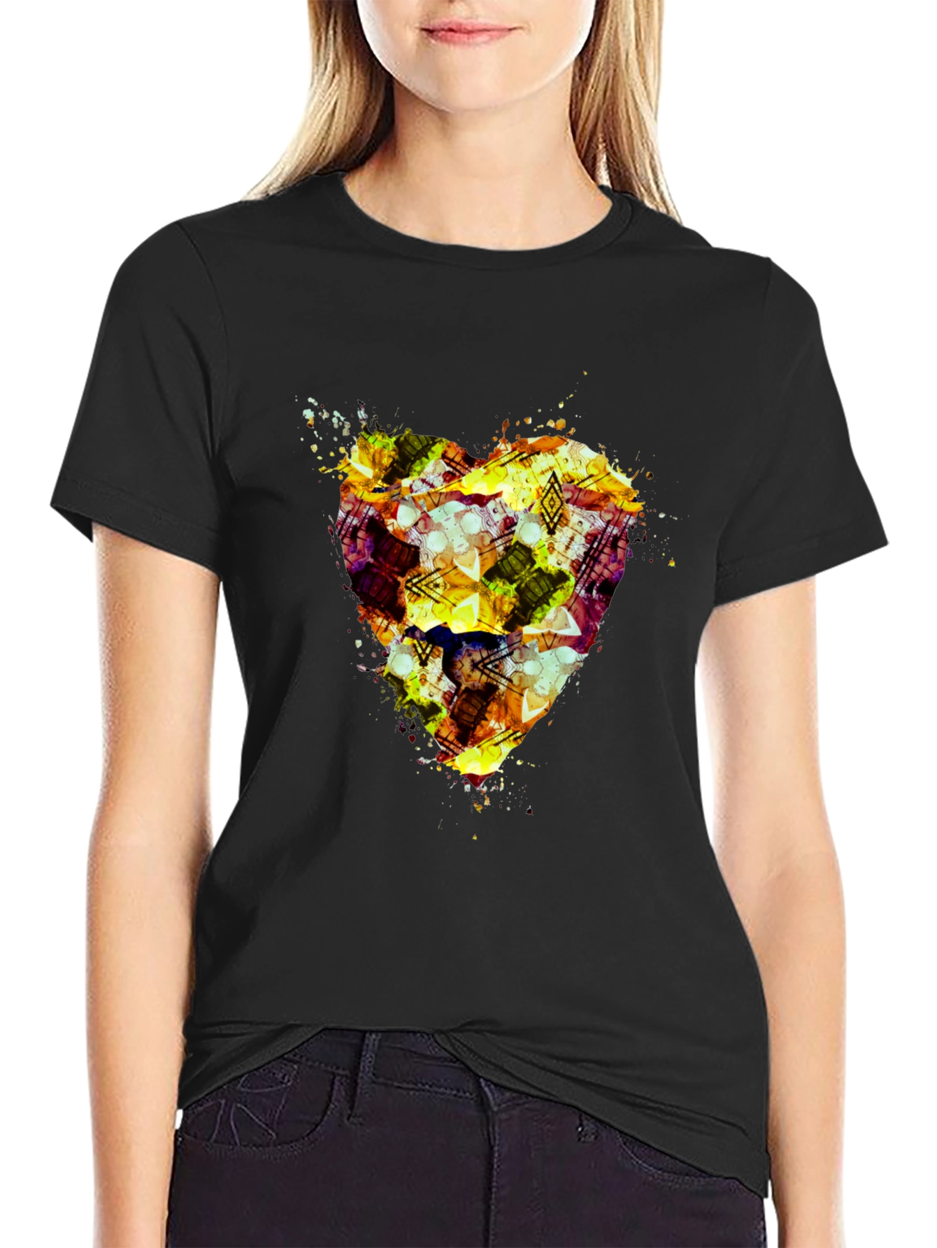 Abstract Heart Print Black T-Shirt