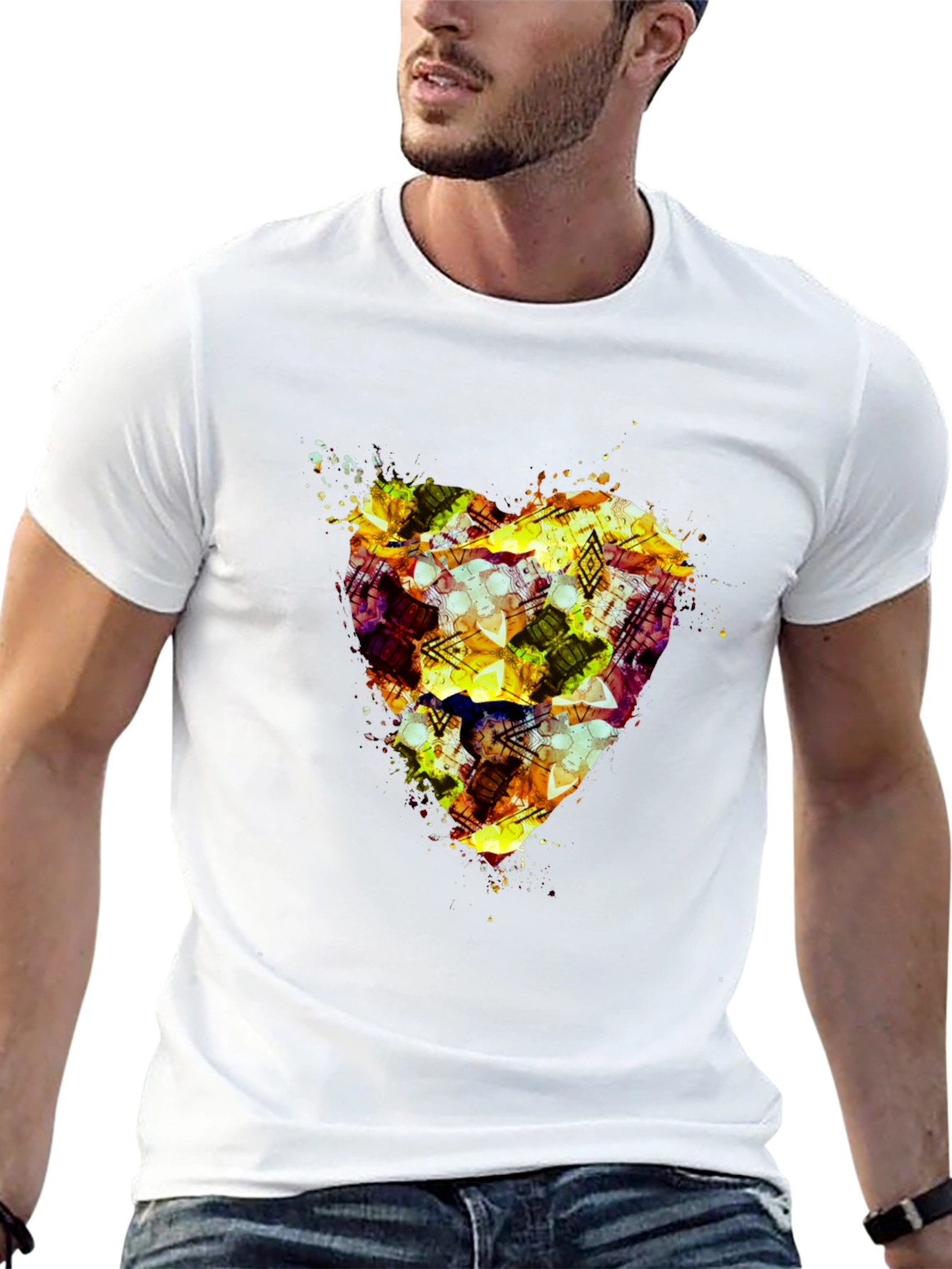 Abstract Heart Print Black T-Shirt