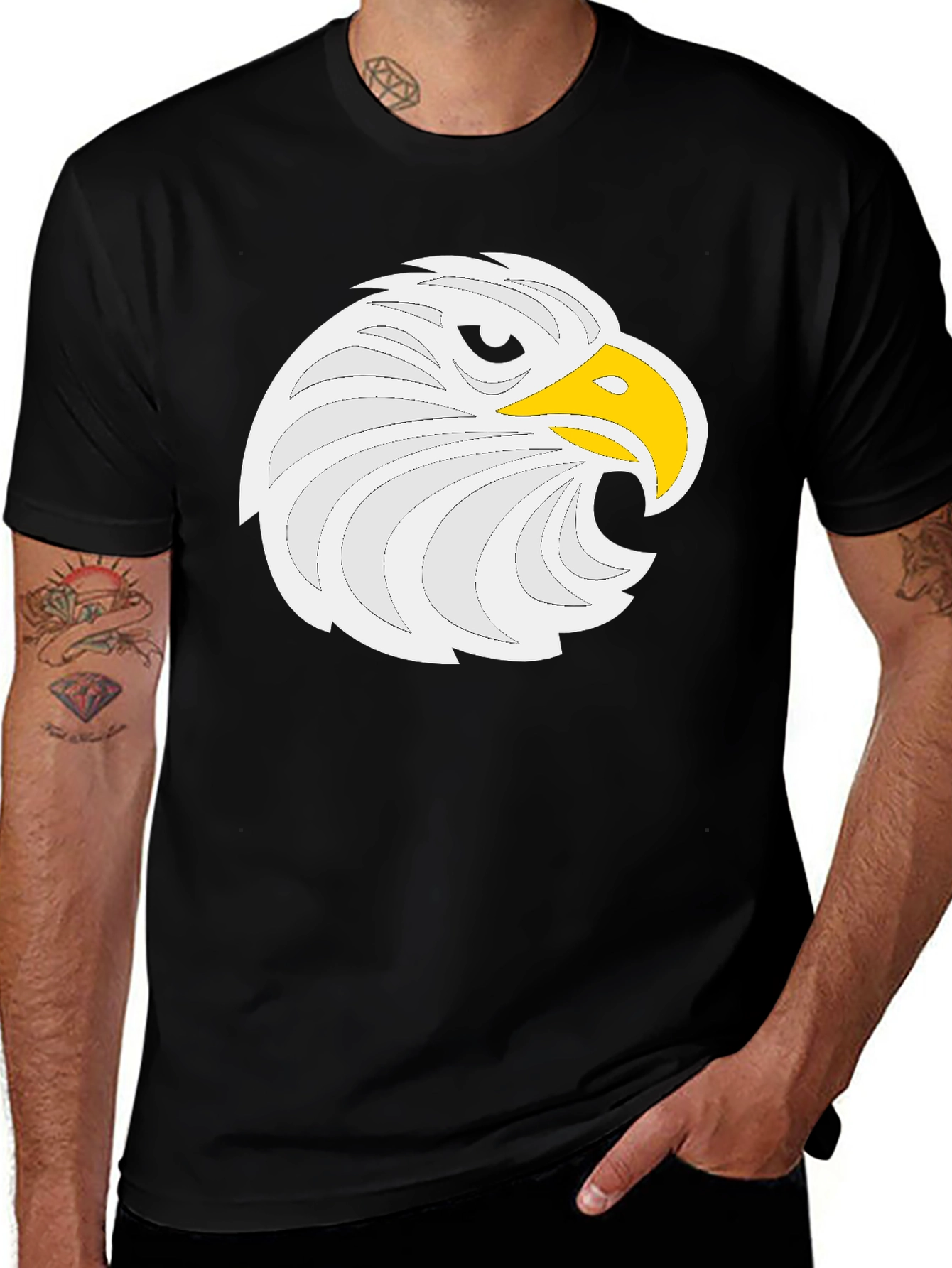 Eagle Head Graphic Tee - Black Cotton Comfort