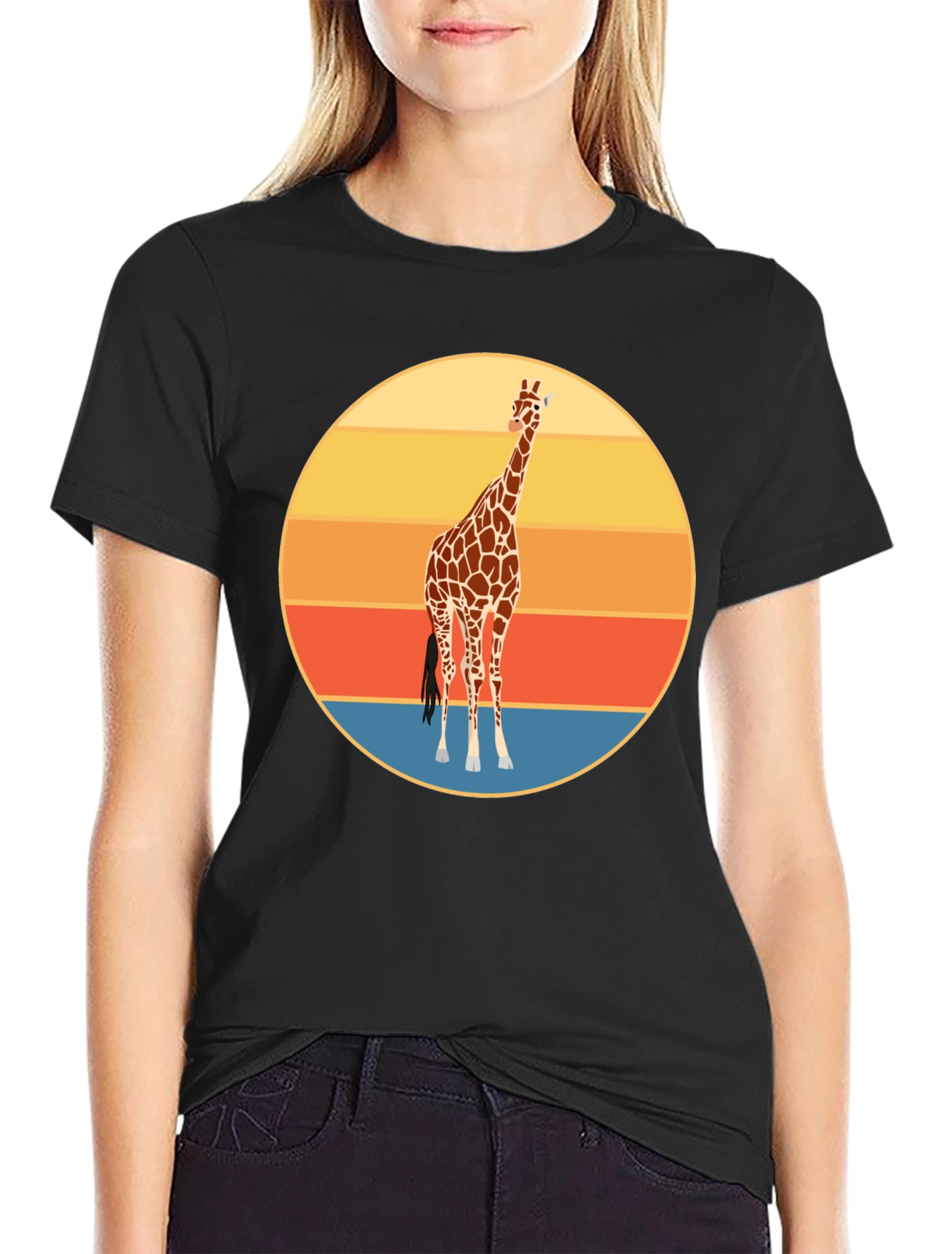Giraffe Sunset Graphic Tee - Trendy Animal Print