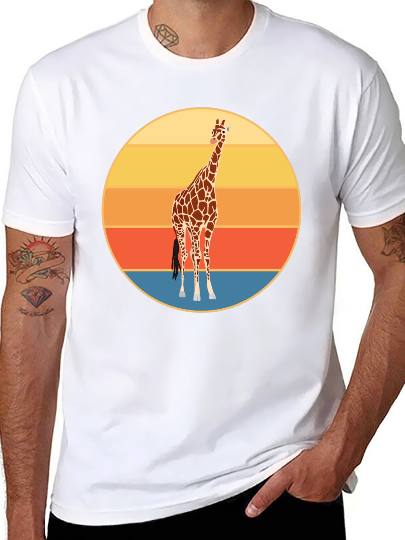 Giraffe Sunset Graphic Tee - Trendy Animal Print