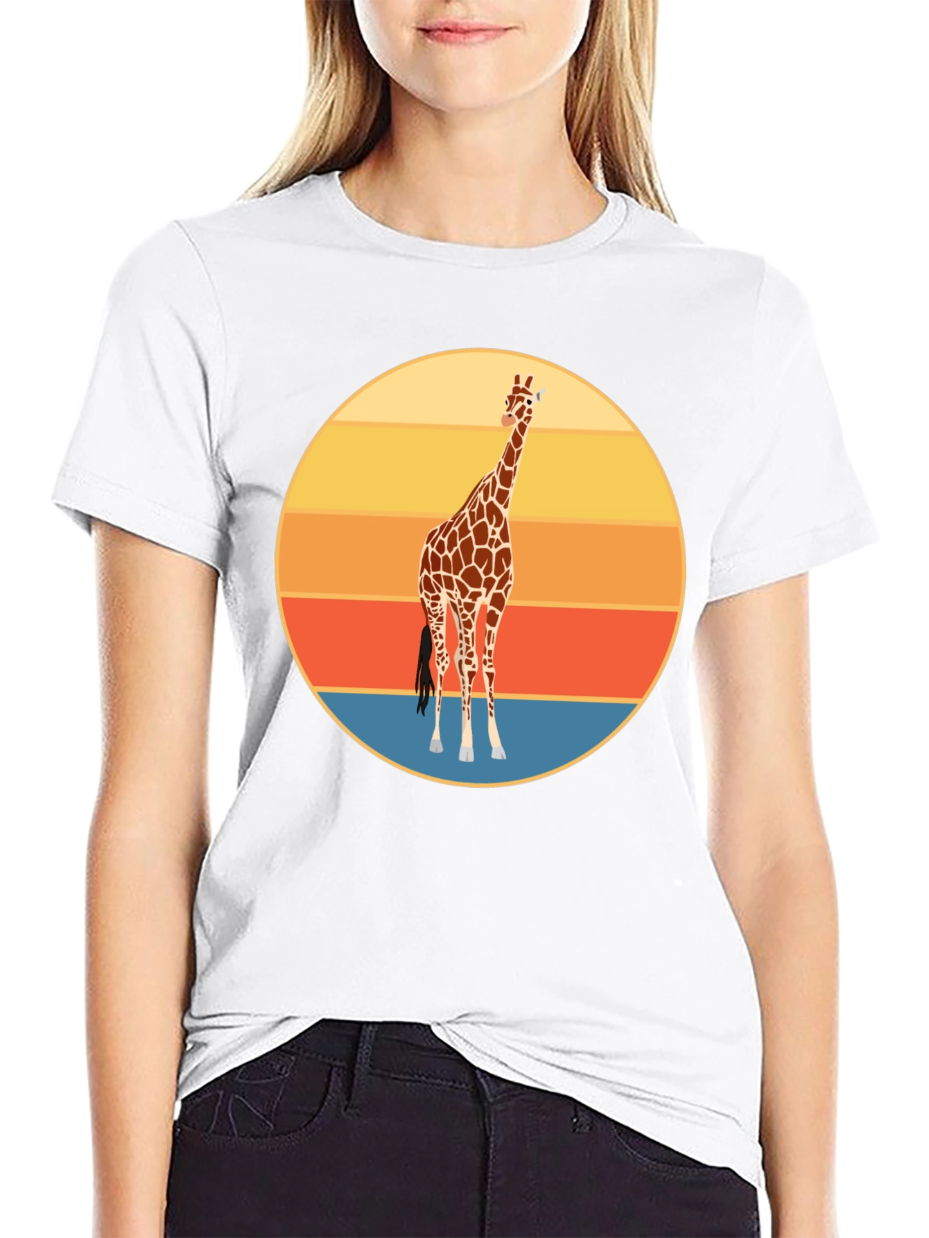 Giraffe Sunset Graphic Tee - Trendy Animal Print