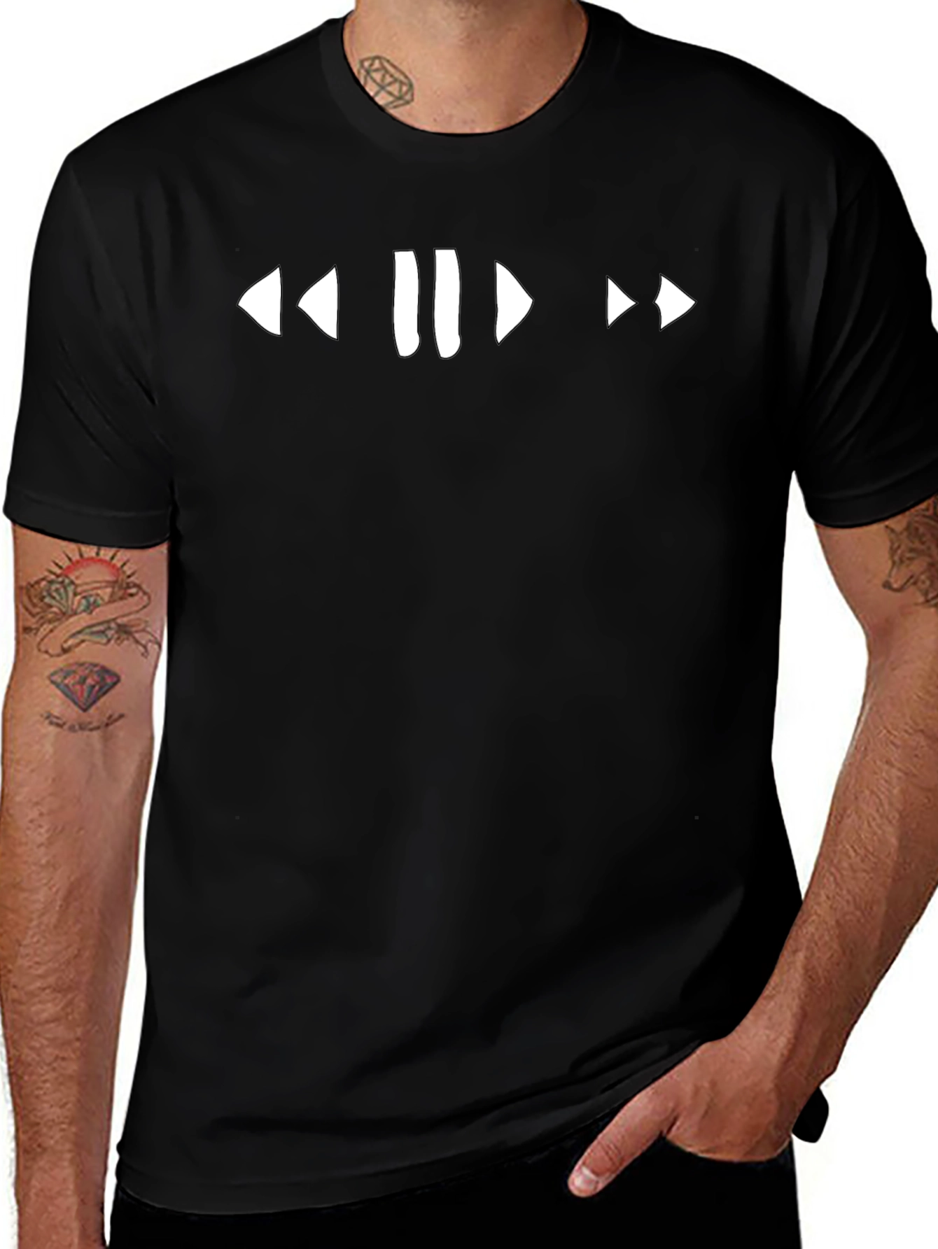 Play Pause Rewind Fast Forward Black Graphic Tee