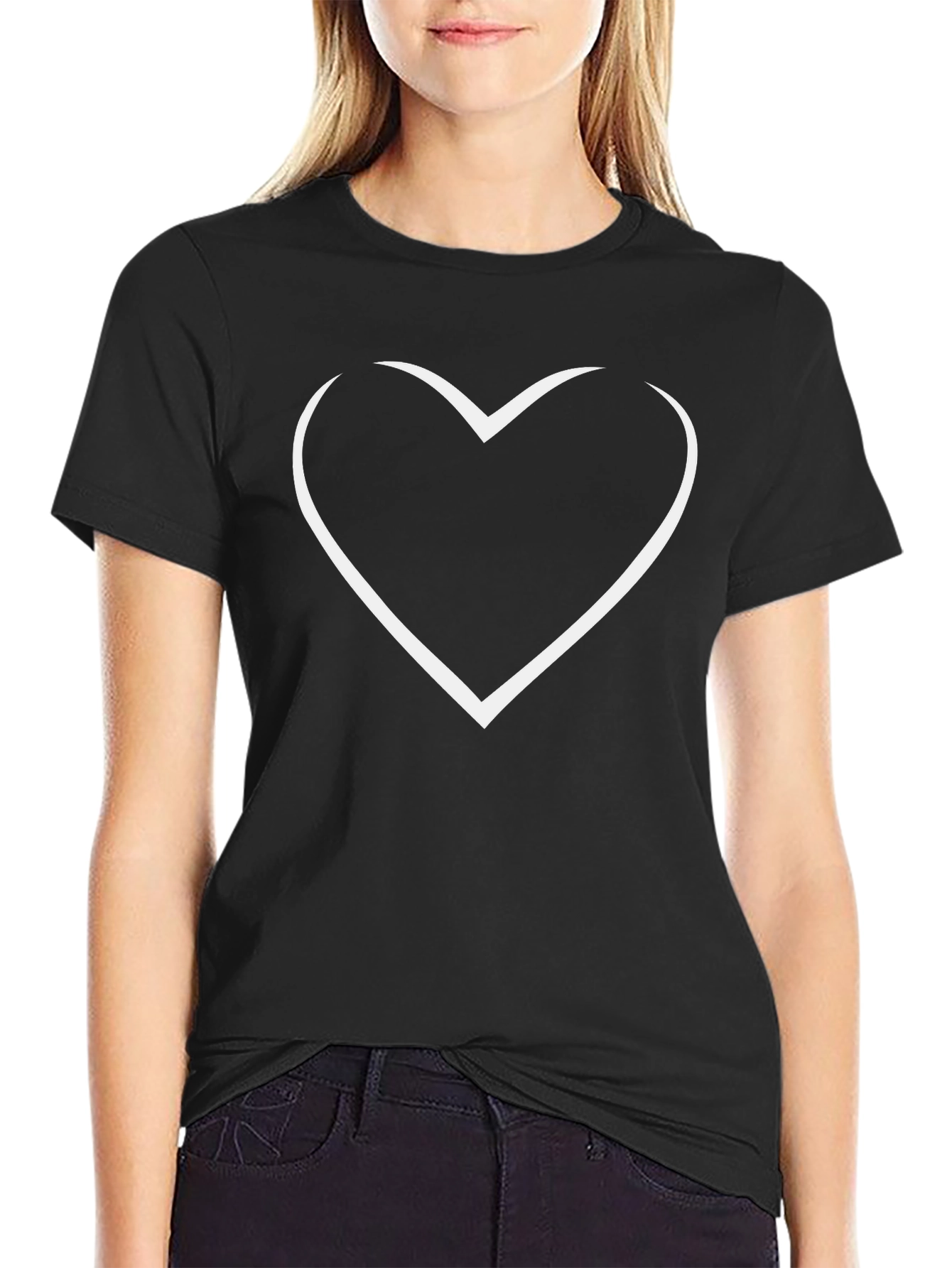 Heart Outline Graphic Tee - Black