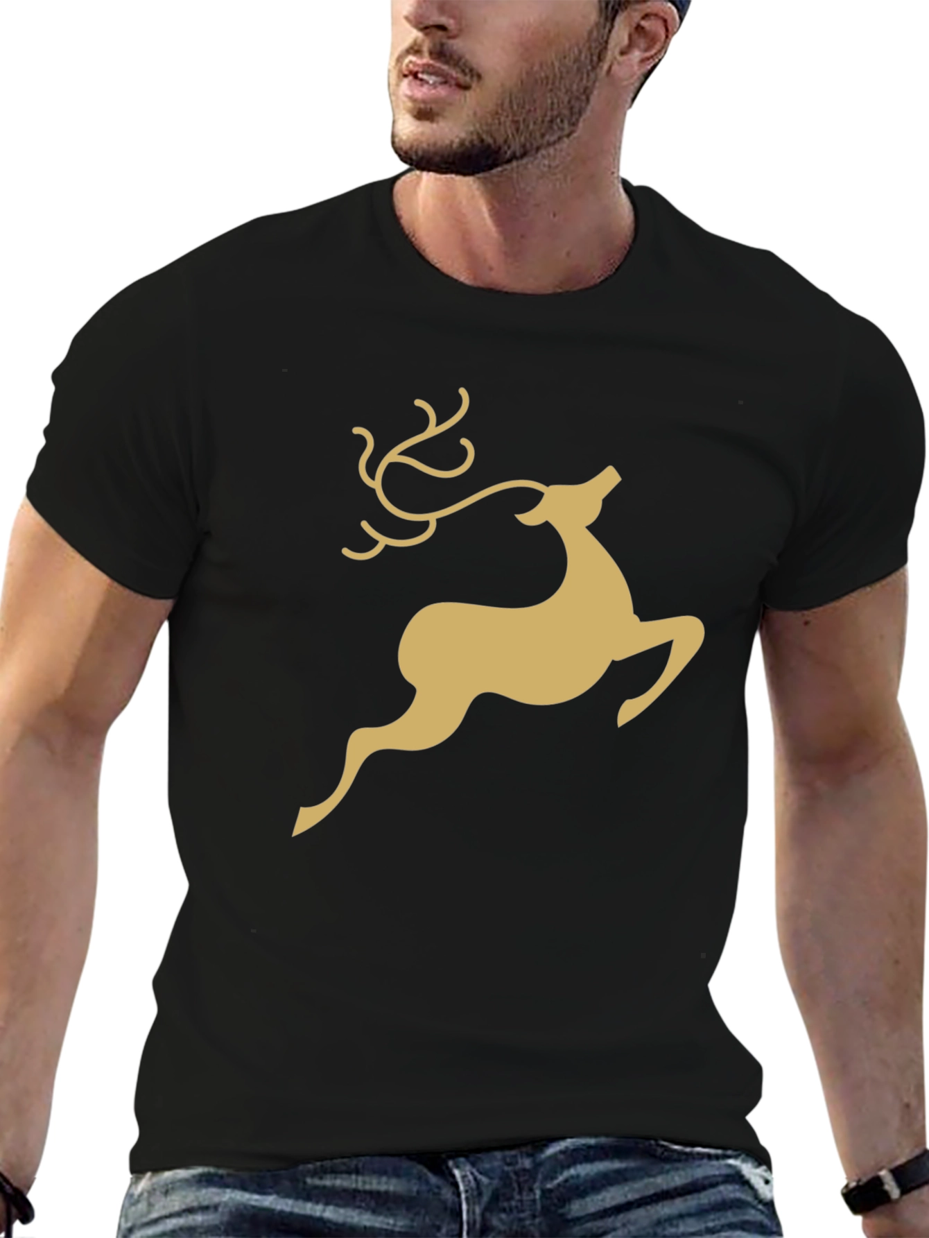 Festive Reindeer Graphic Tee - Black