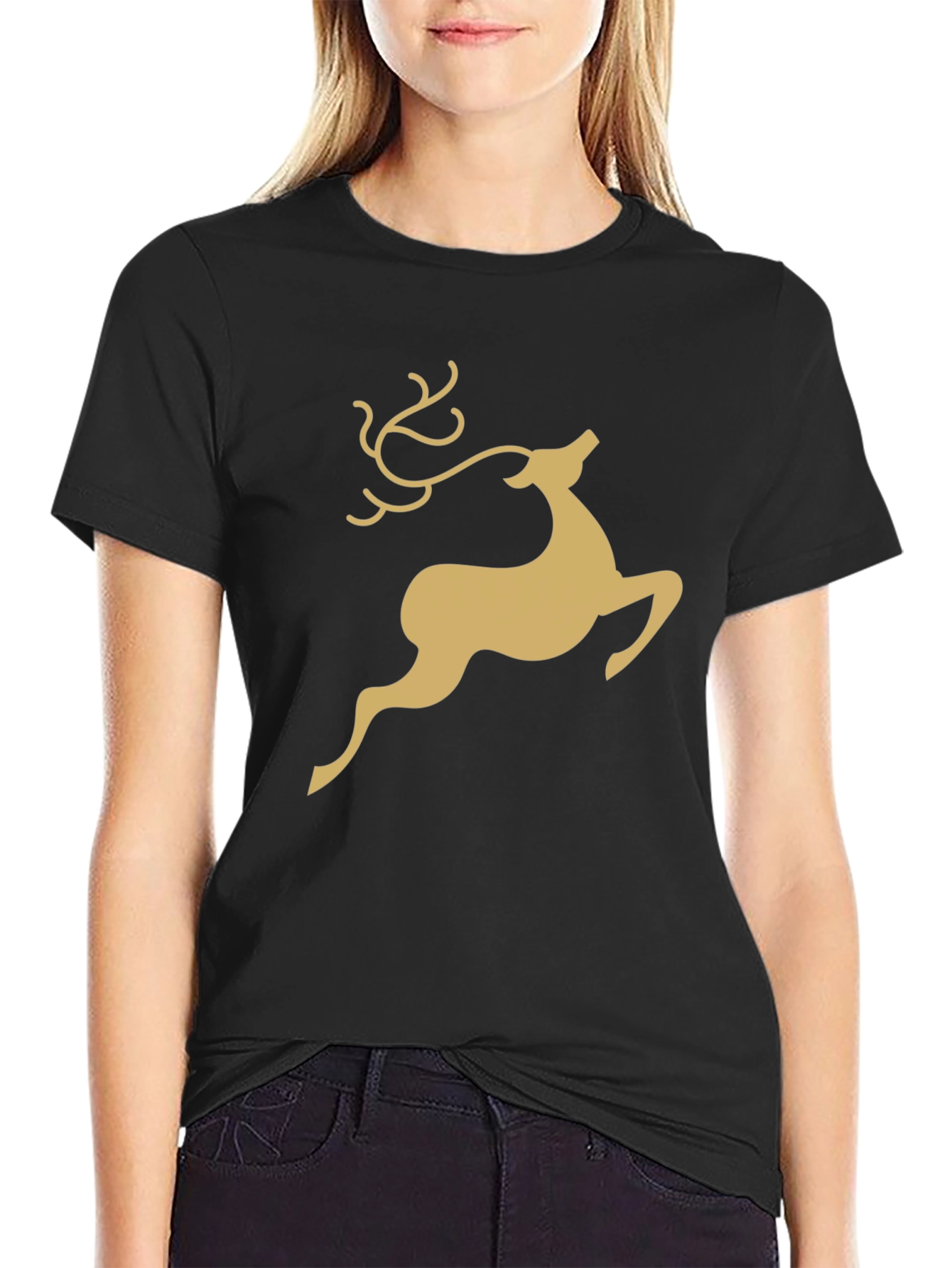 Festive Reindeer Graphic Tee - Black