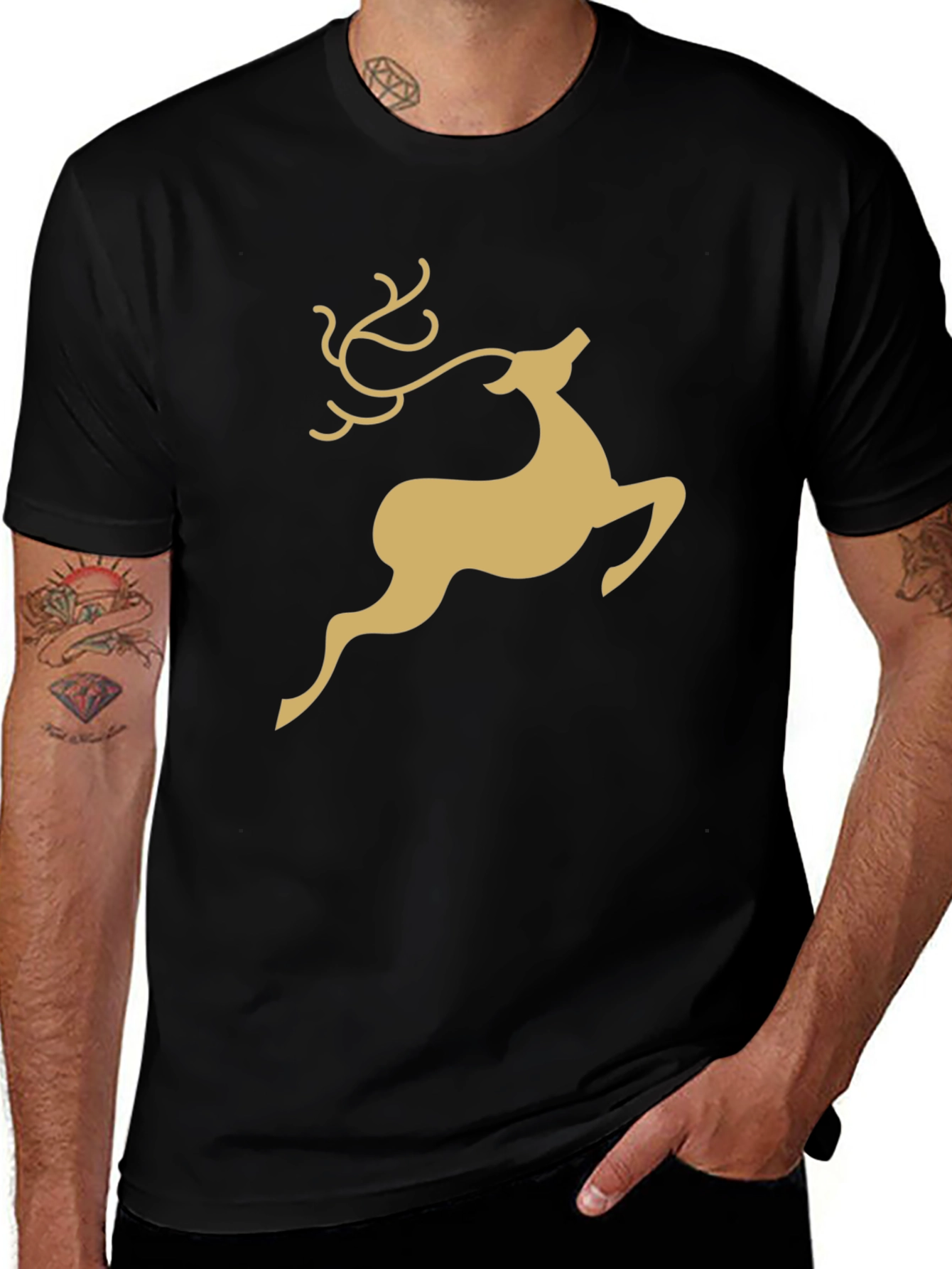 Festive Reindeer Graphic Tee - Black
