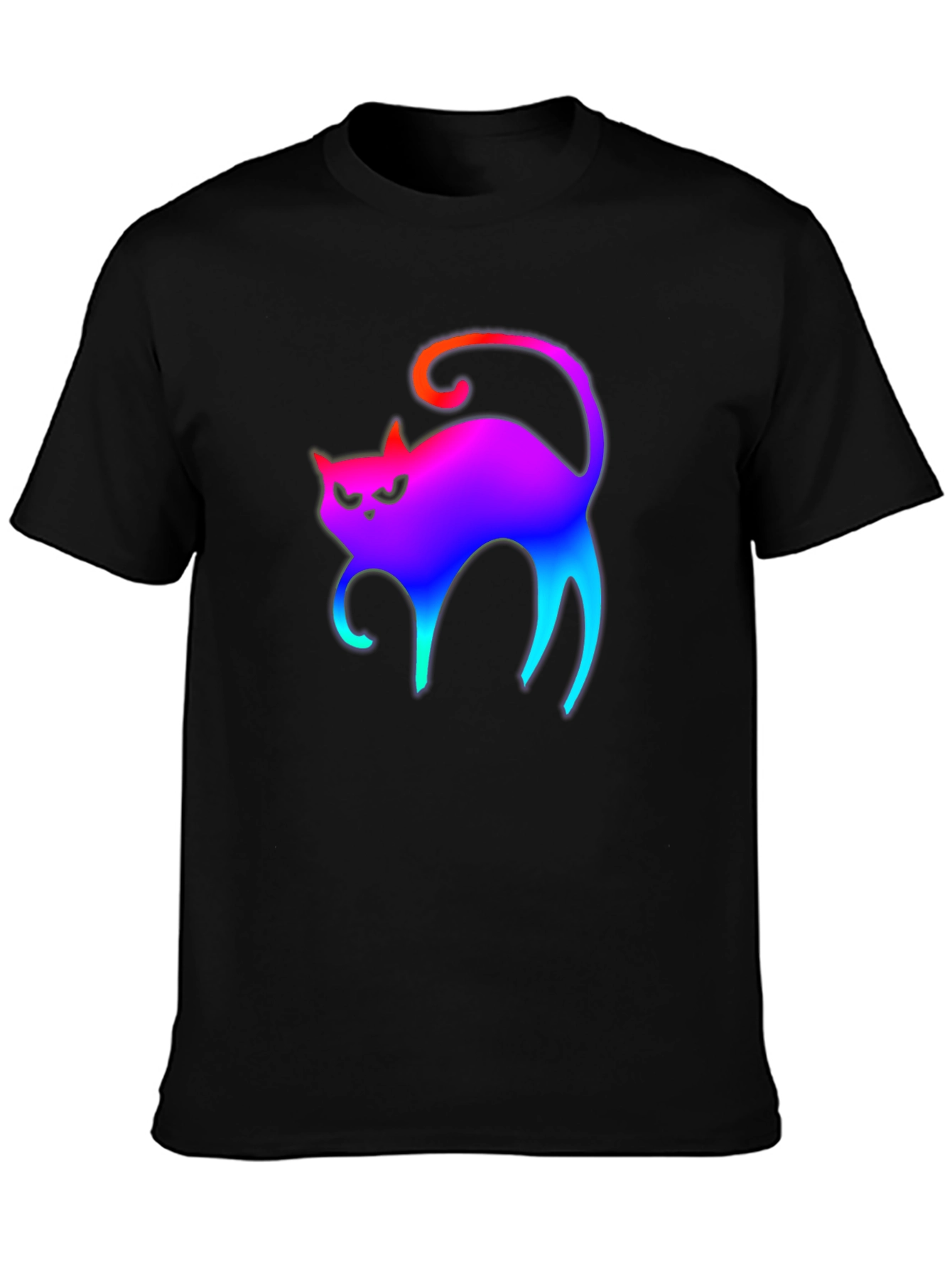 Rainbow Cat Graphic Tee - Black Cotton T-Shirt