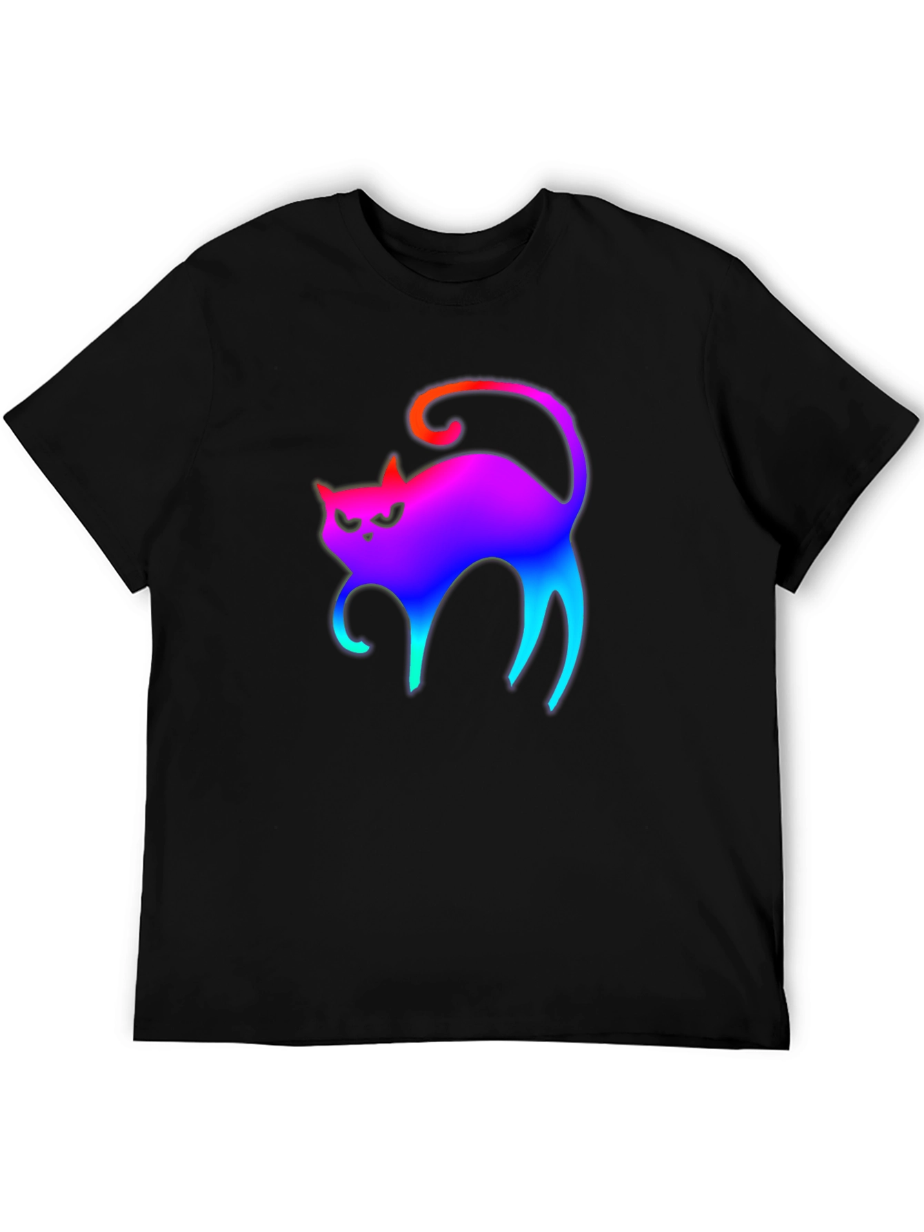 Rainbow Cat Graphic Tee - Black Cotton T-Shirt