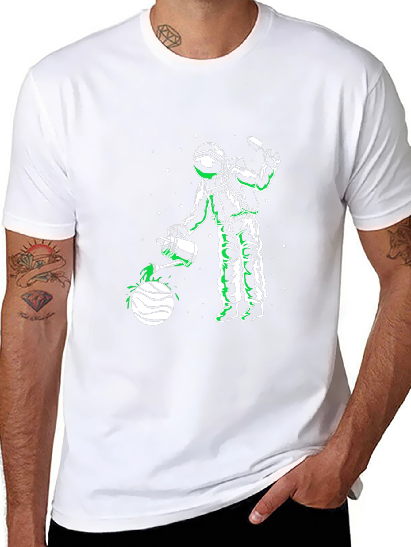 Astronaut Planet Gardener Black T-Shirt