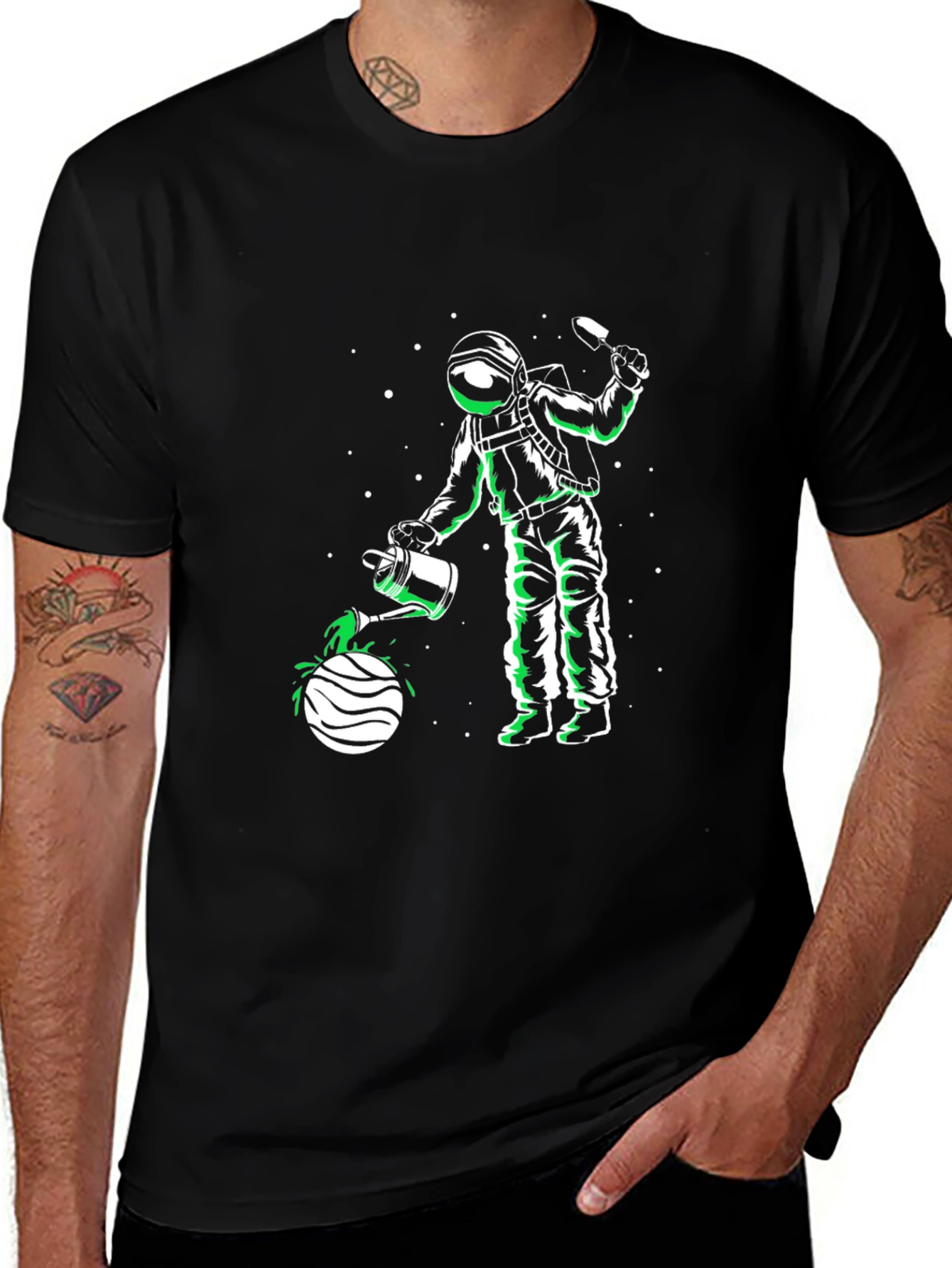 Astronaut Planet Gardener Black T-Shirt