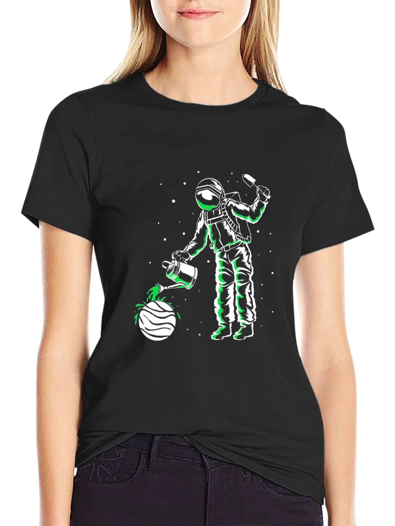 Astronaut Planet Gardener Black T-Shirt