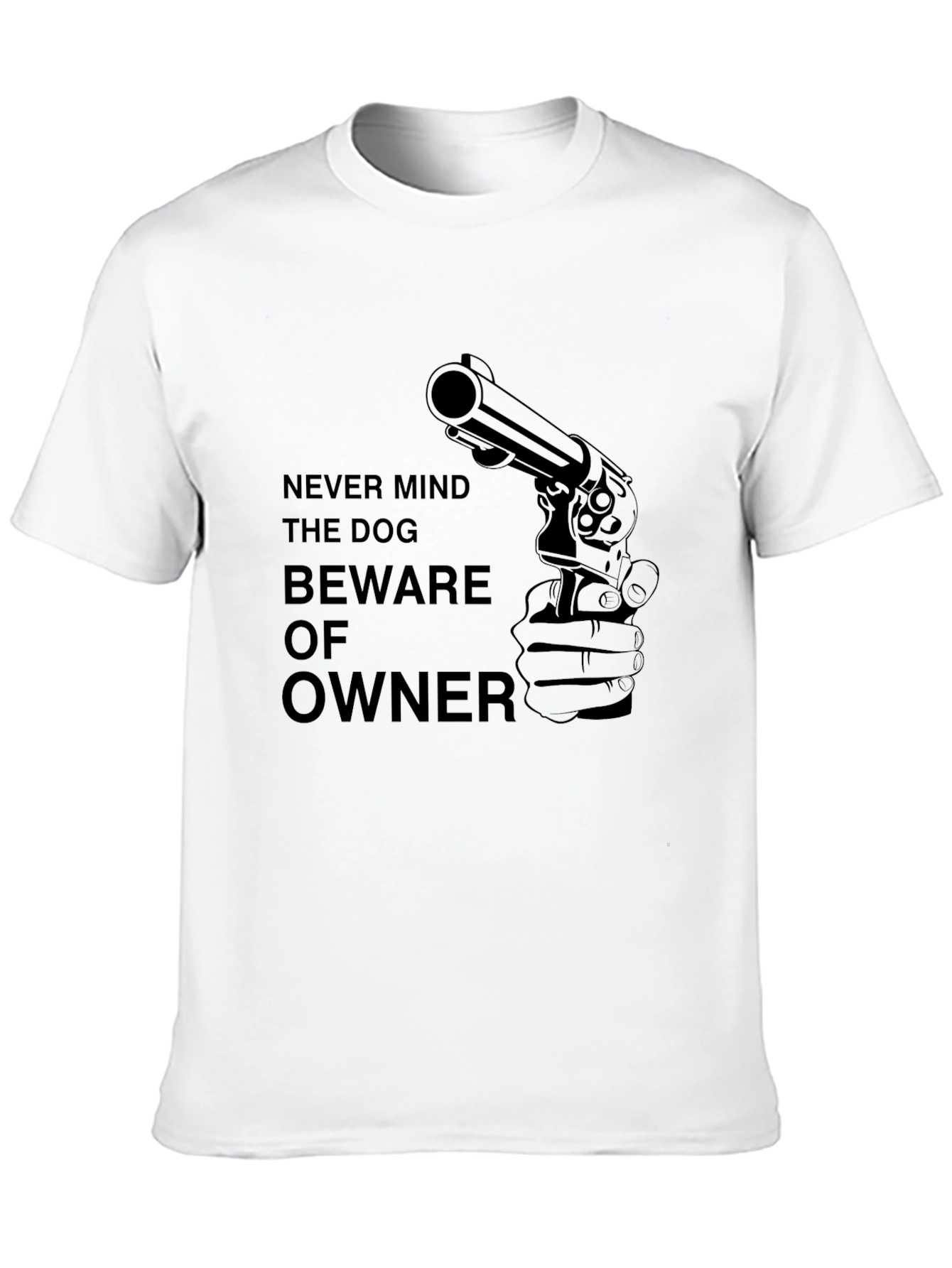Beware Owner Gun Graphic Tee - Black Cotton T-Shirt