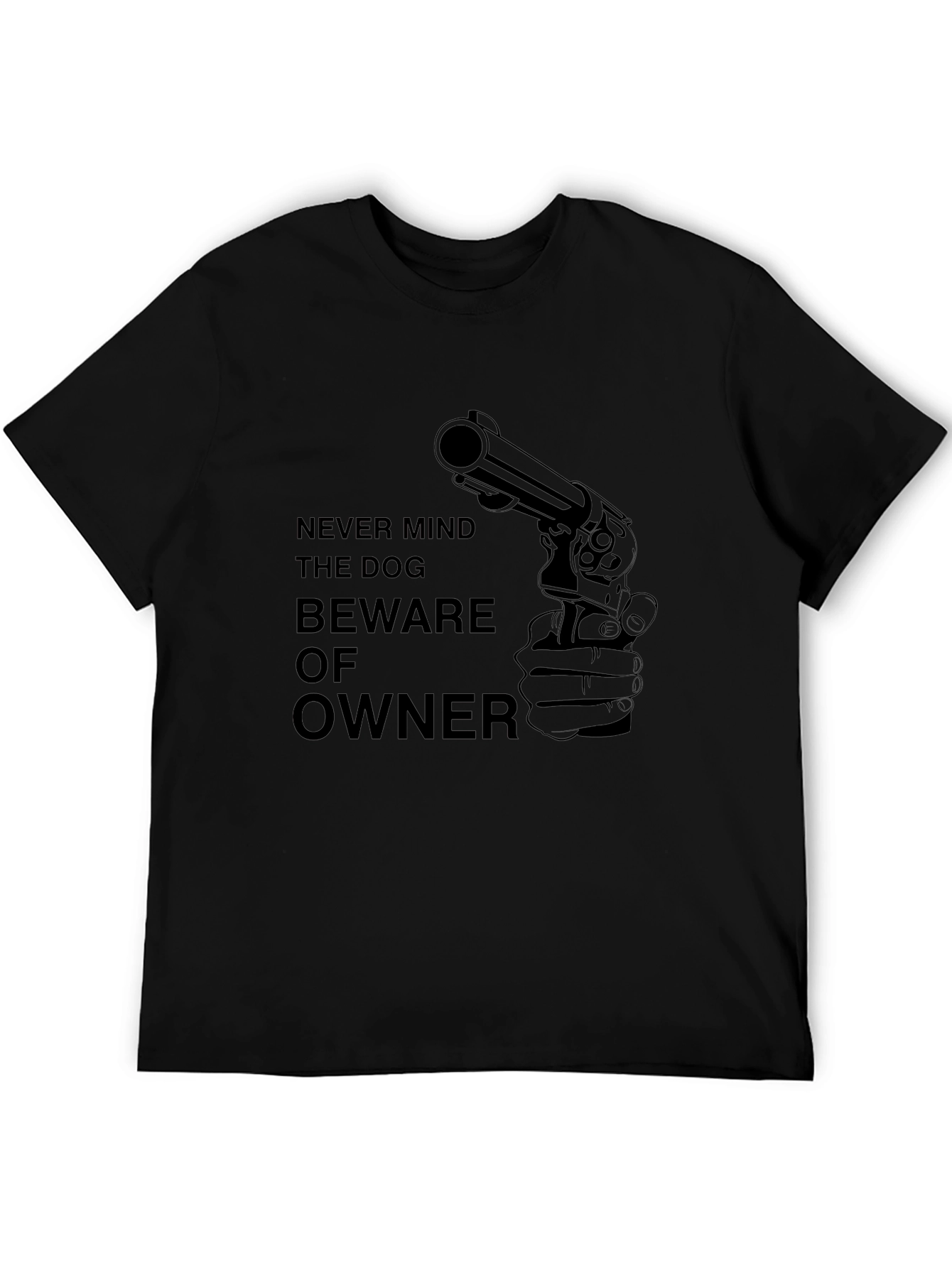 Beware Owner Gun Graphic Tee - Black Cotton T-Shirt