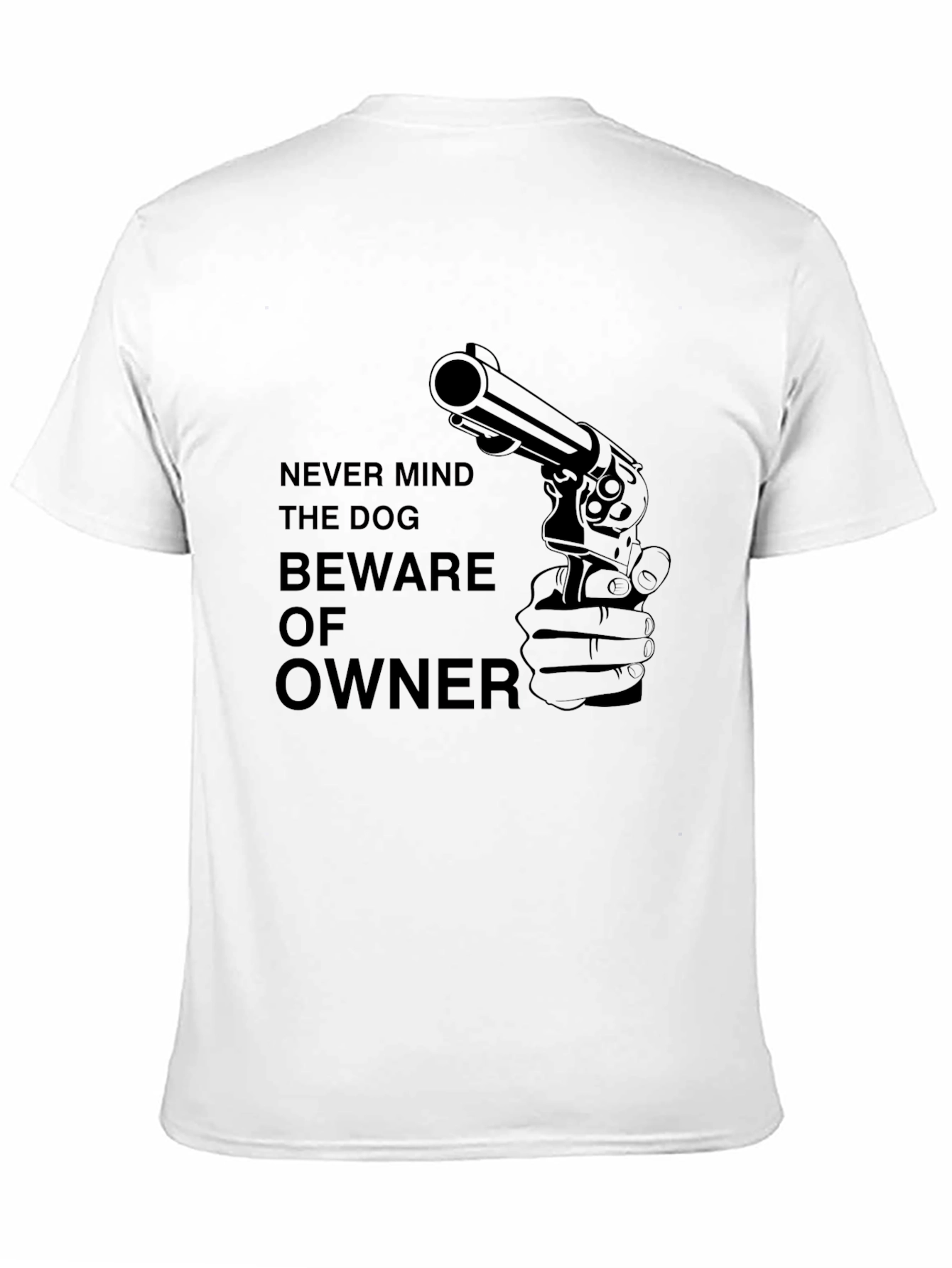 Beware Owner Gun Graphic Tee - Black Cotton T-Shirt