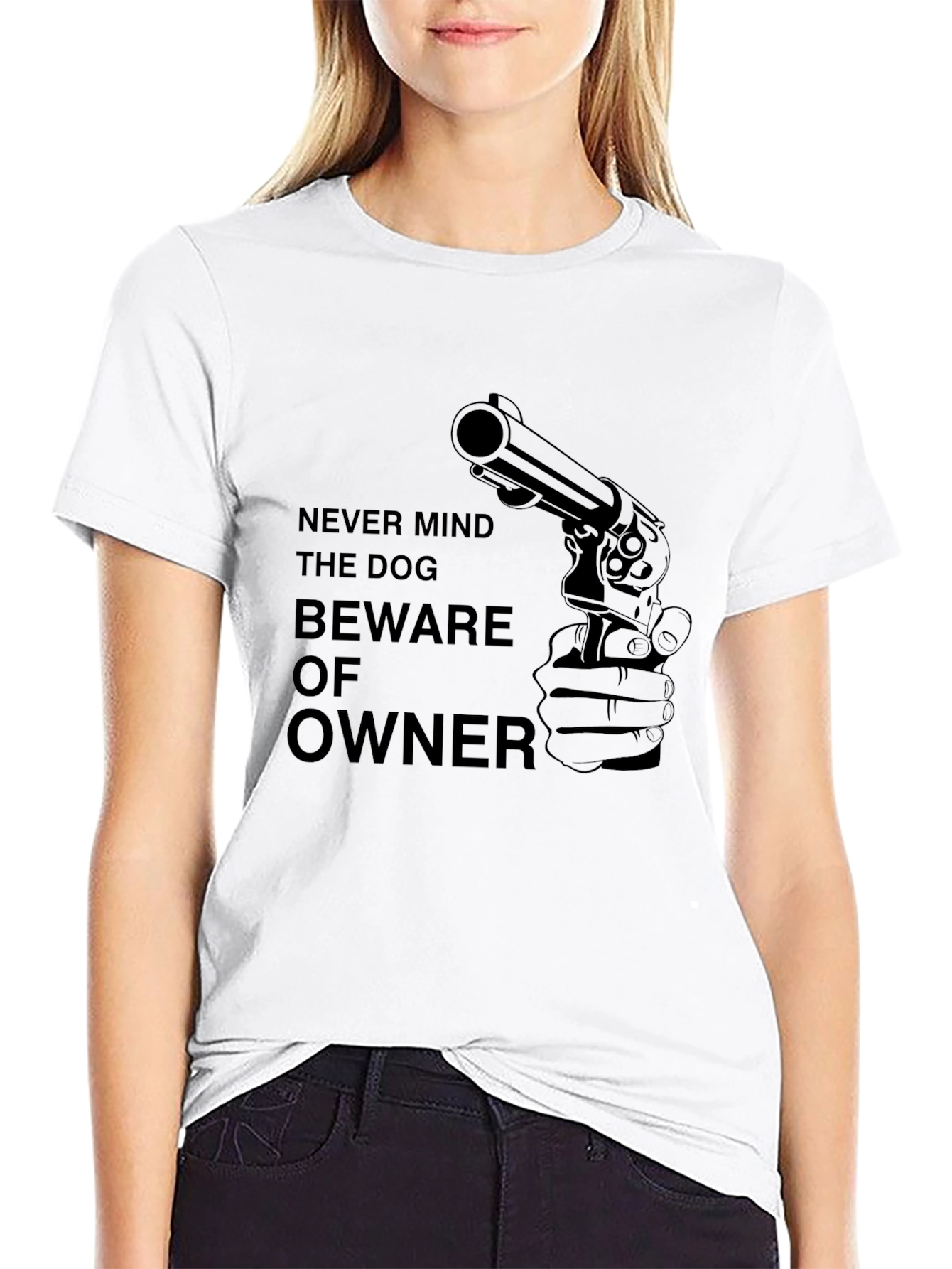 Beware Owner Gun Graphic Tee - Black Cotton T-Shirt