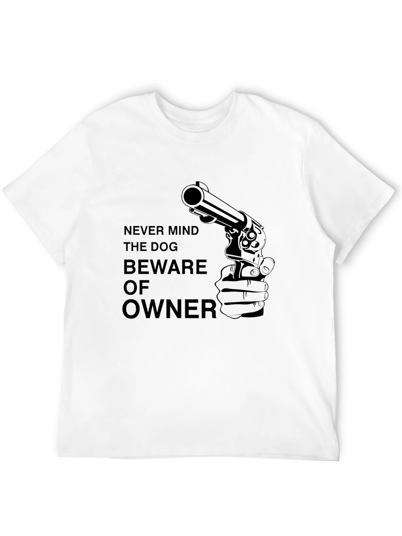 Beware Owner Gun Graphic Tee - Black Cotton T-Shirt
