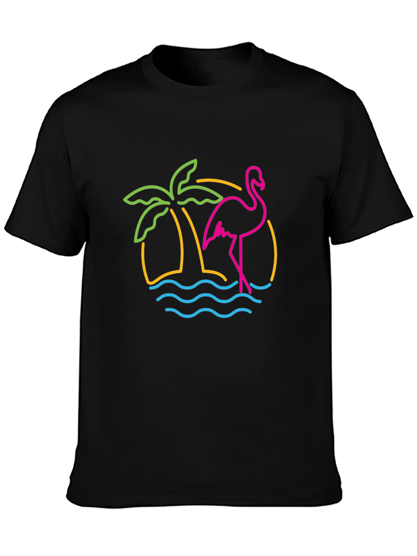 Tropical Flamingo Graphic Tee - Black