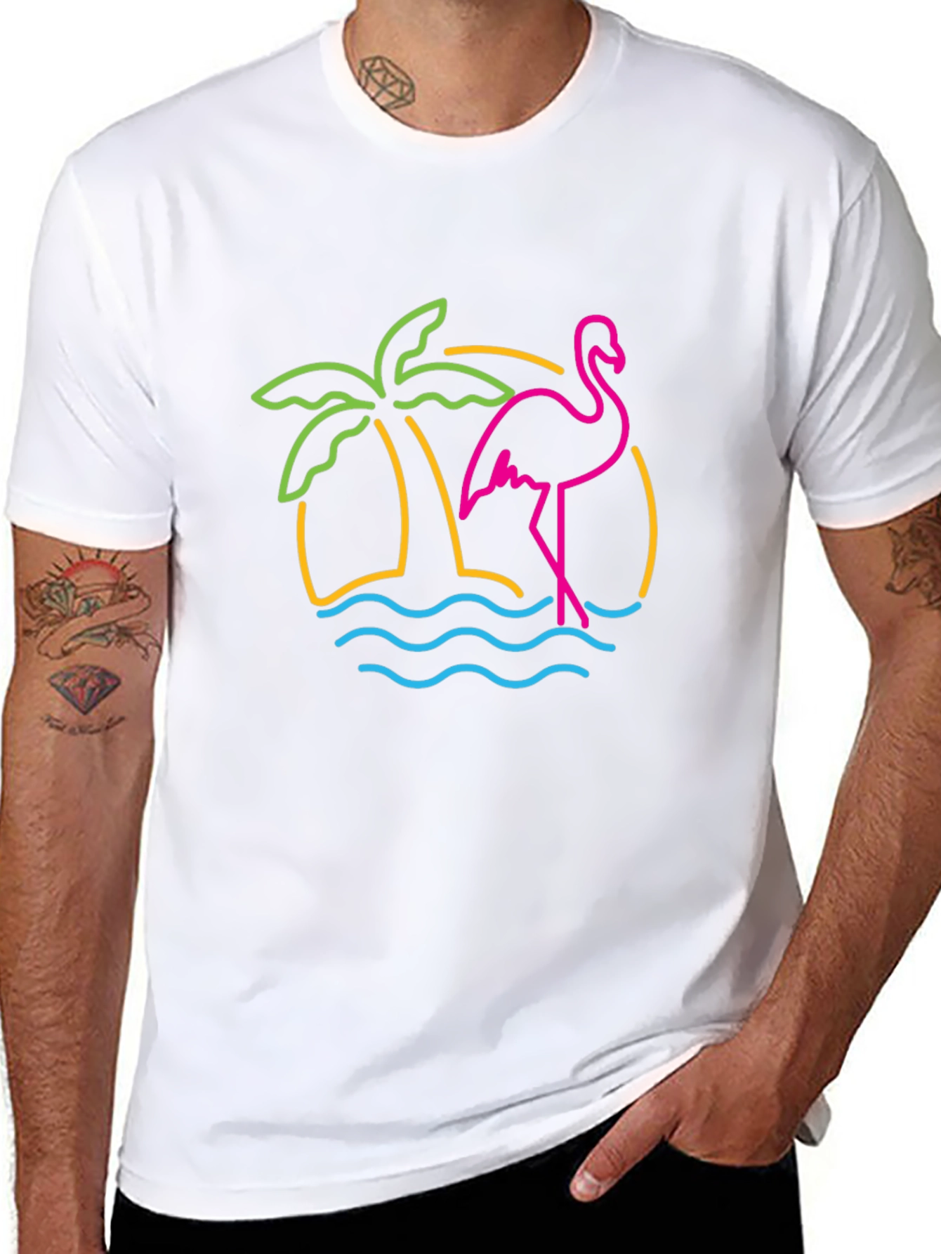 Tropical Flamingo Graphic Tee - Black