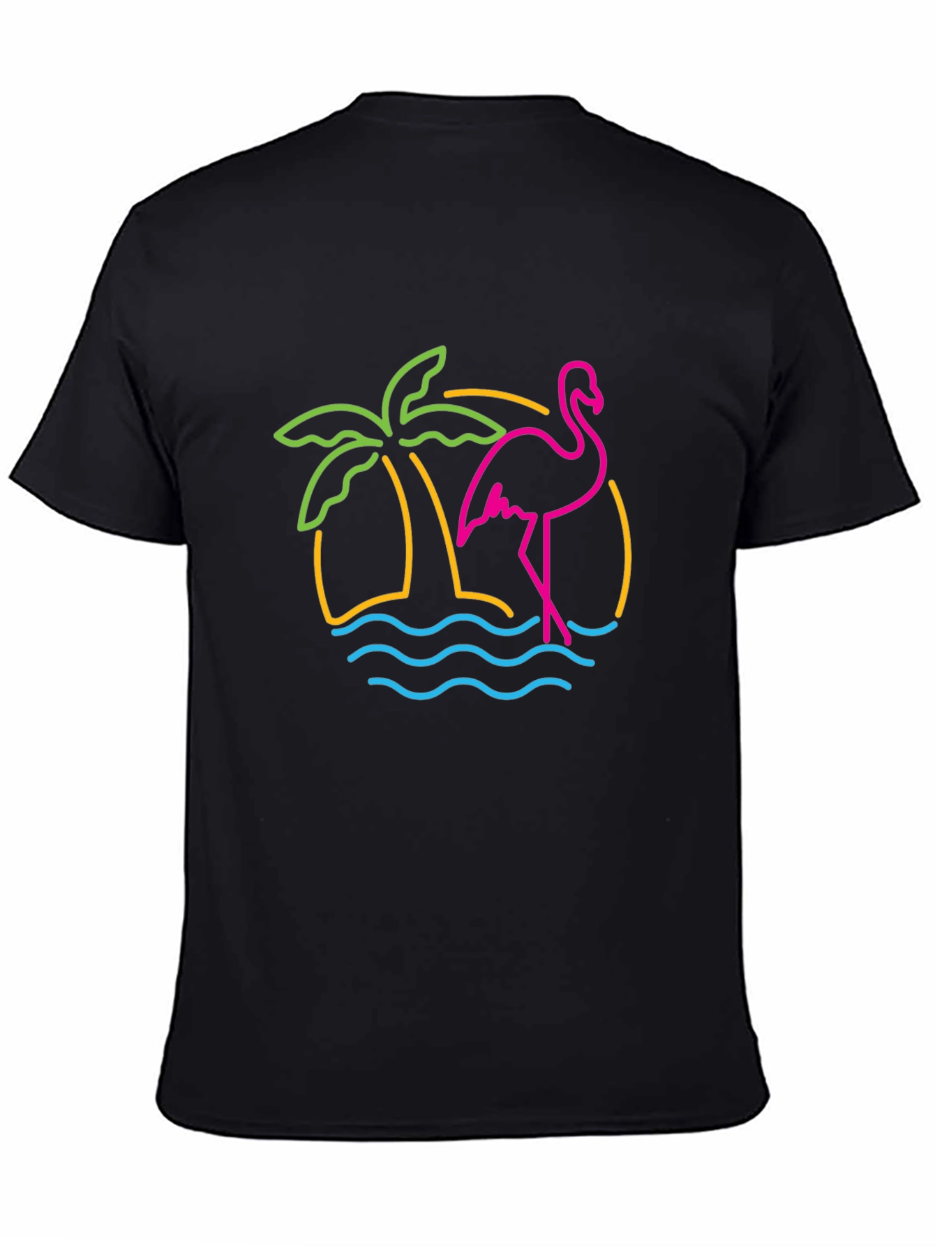 Tropical Flamingo Graphic Tee - Black