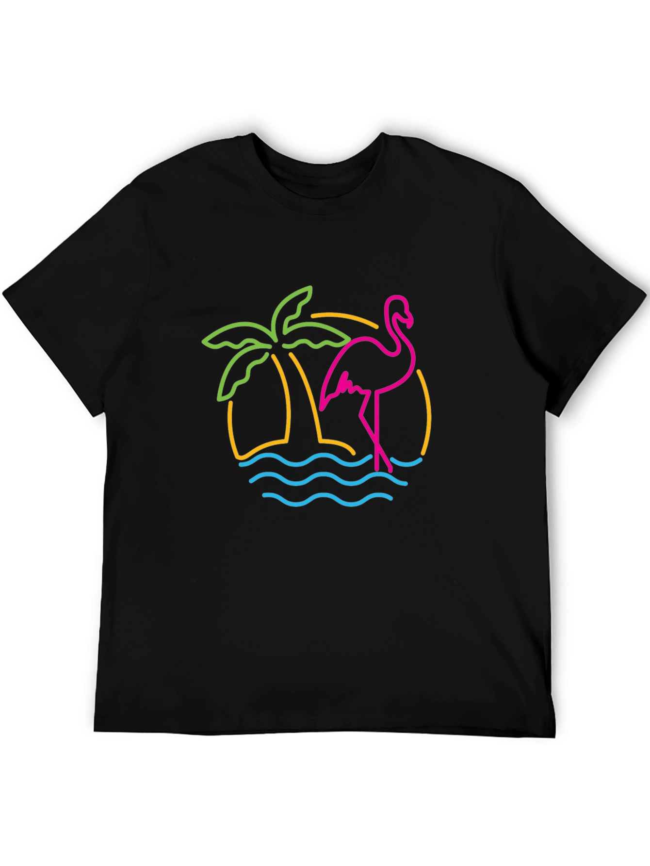 Tropical Flamingo Graphic Tee - Black