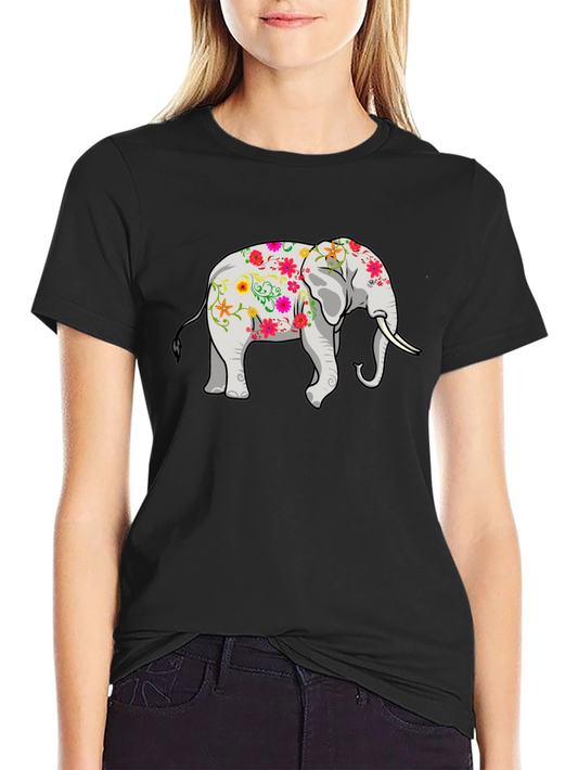 Floral Elephant Graphic Print T-Shirt