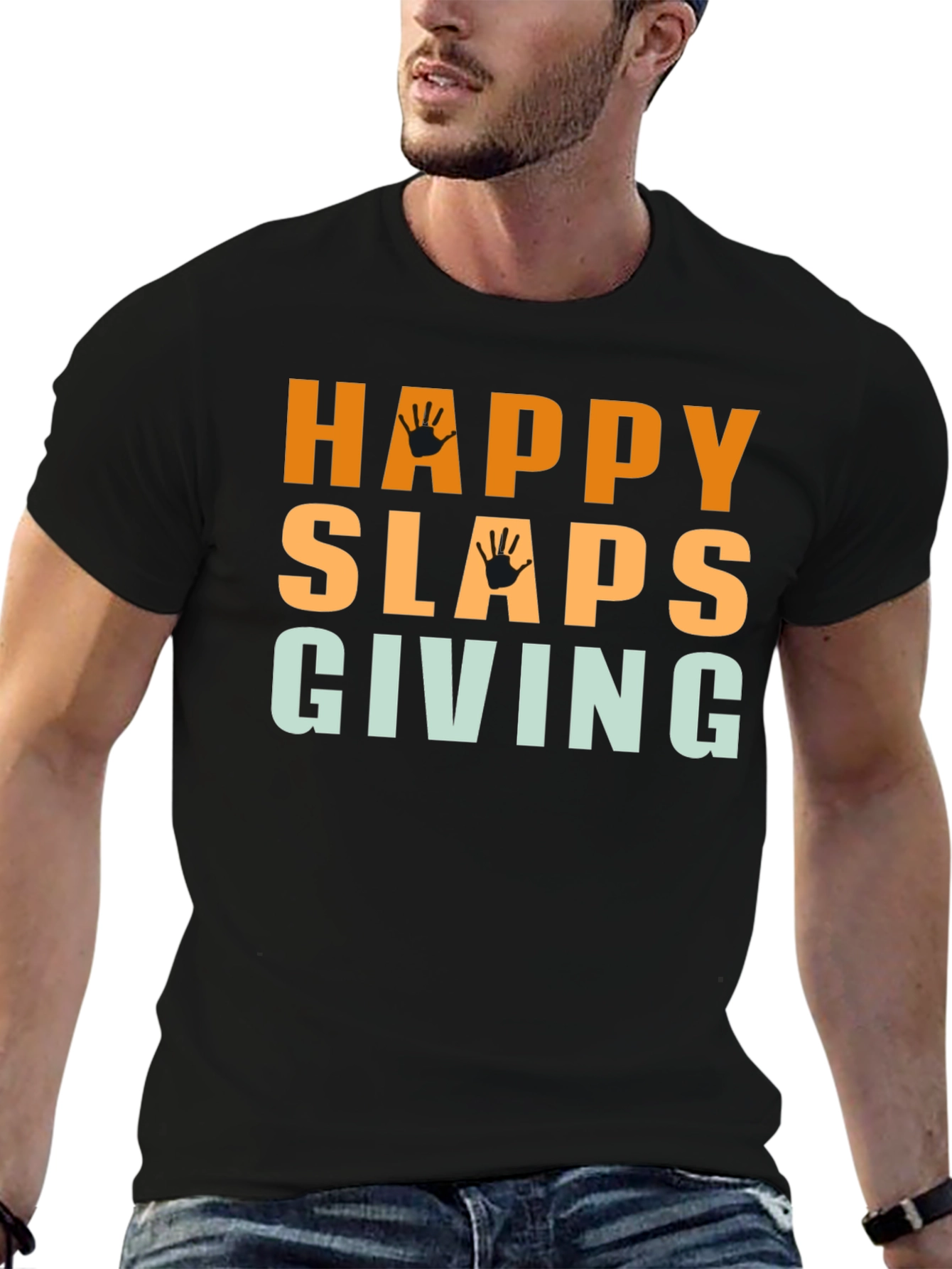 Happy Slaps Giving Black T-Shirt