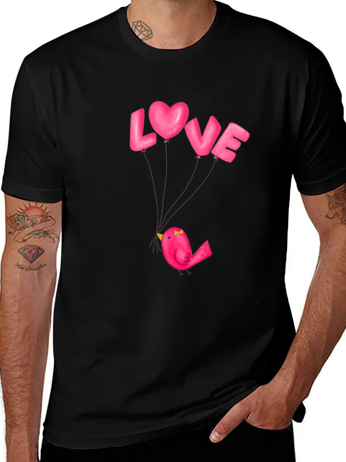 Love Bird Graphic Tee - Stylish Black Cotton T-Shirt