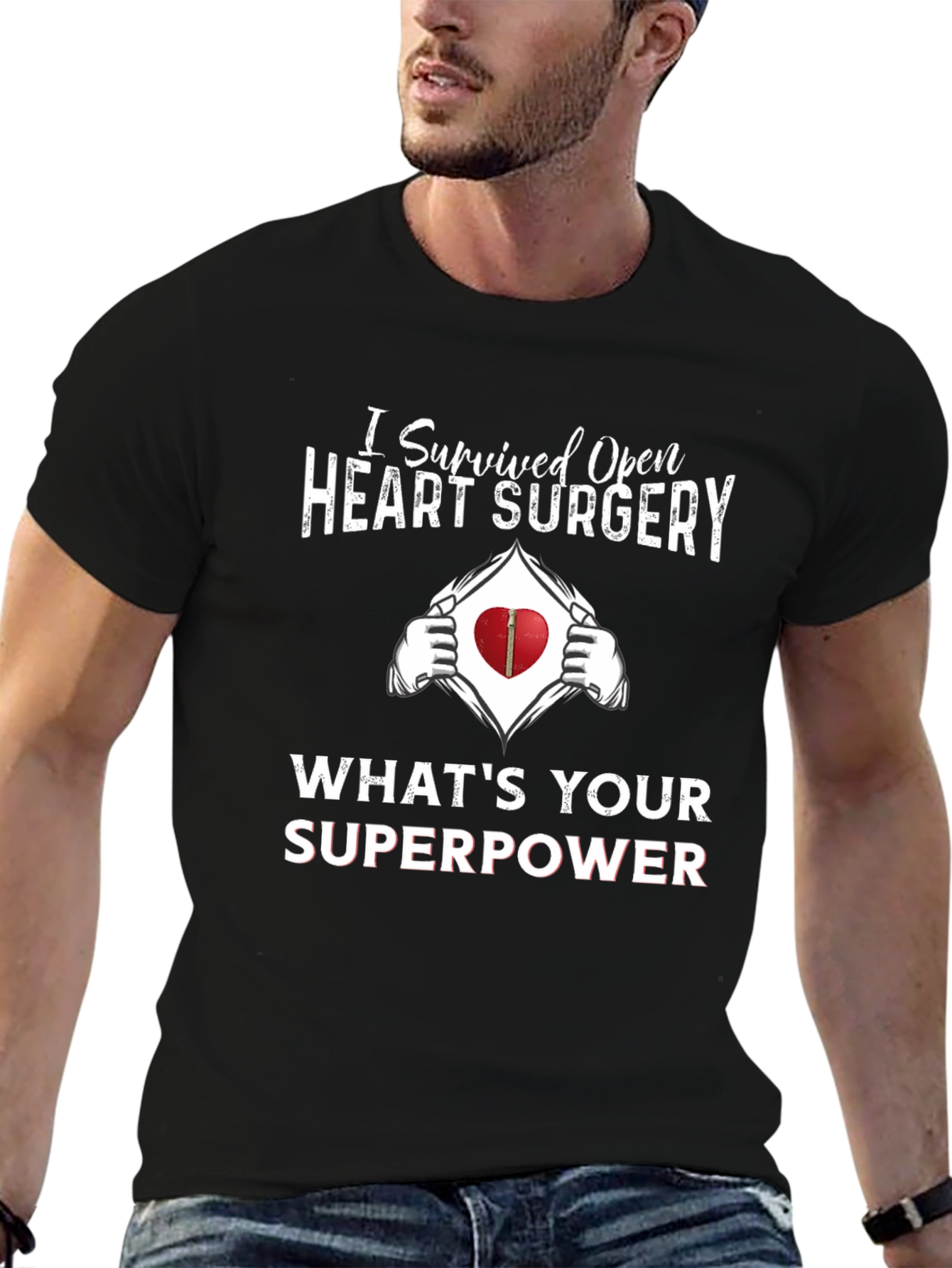 Heart Surgery Survivor T-Shirt Superpower Graphic Novelty Tee