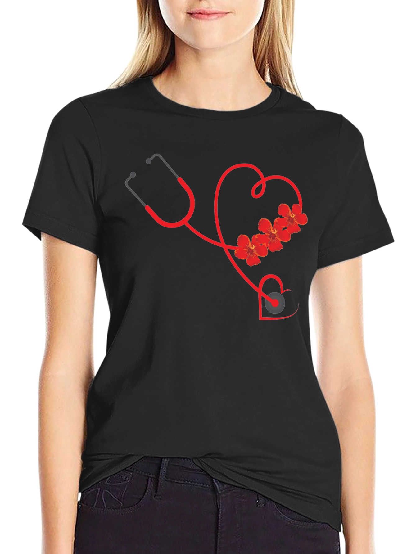Floral Stethoscope Heart Graphic Tee