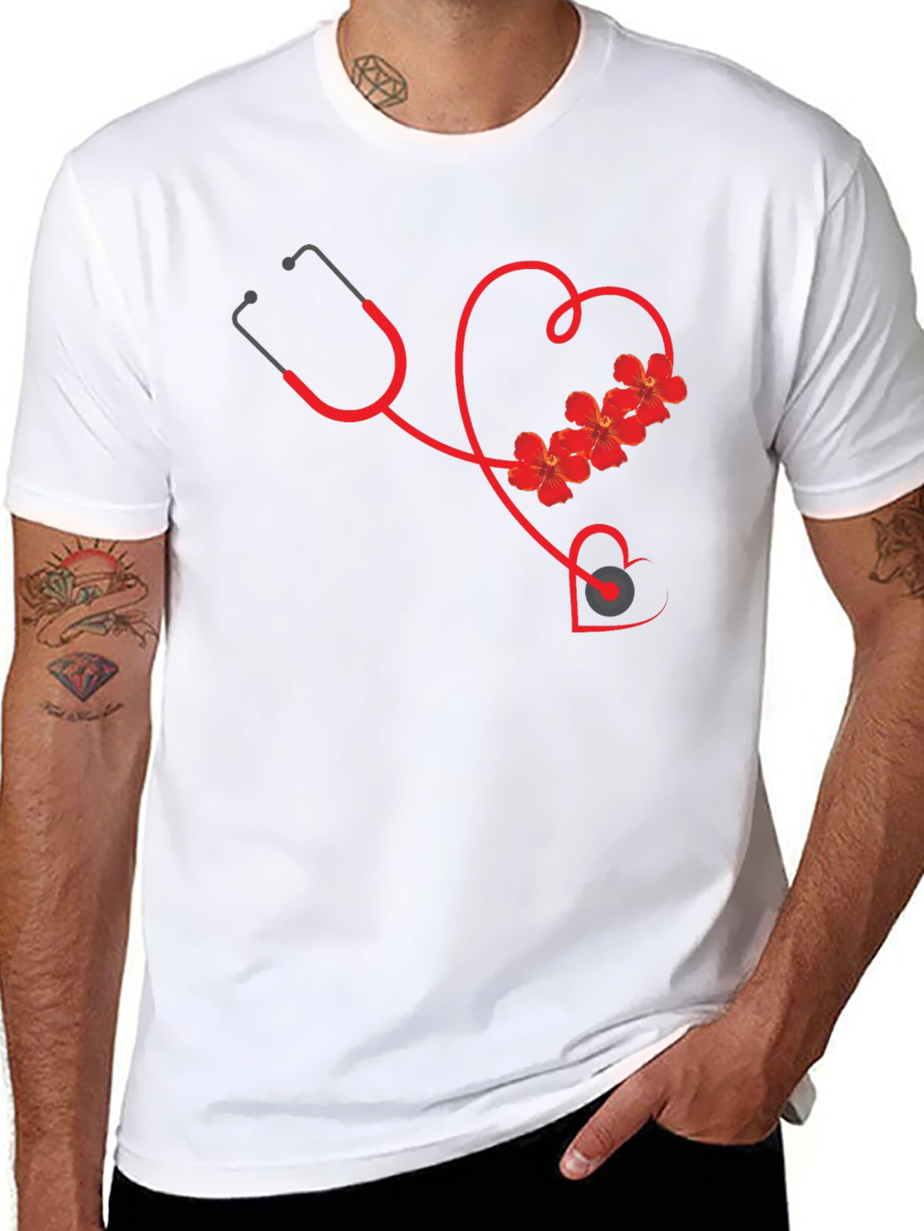 Floral Stethoscope Heart Graphic Tee