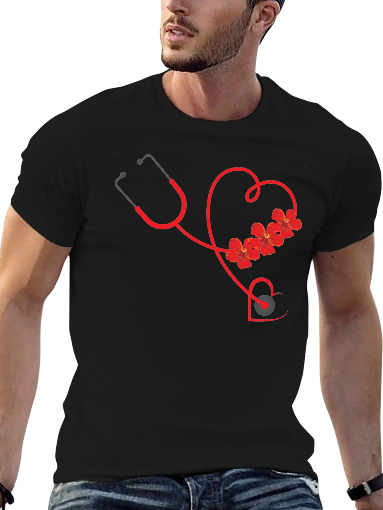 Floral Stethoscope Heart Graphic Tee