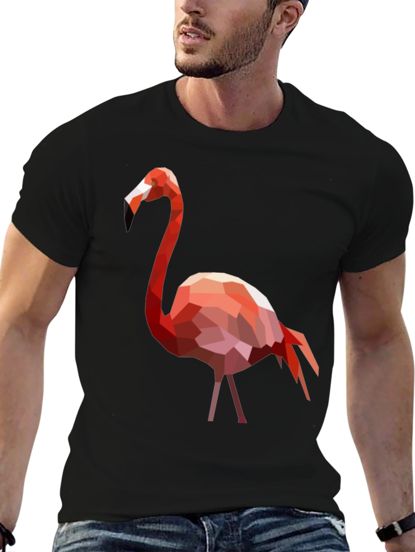 Geometric Flamingo Graphic Tee - Black