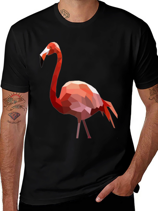 Geometric Flamingo Graphic Tee - Black