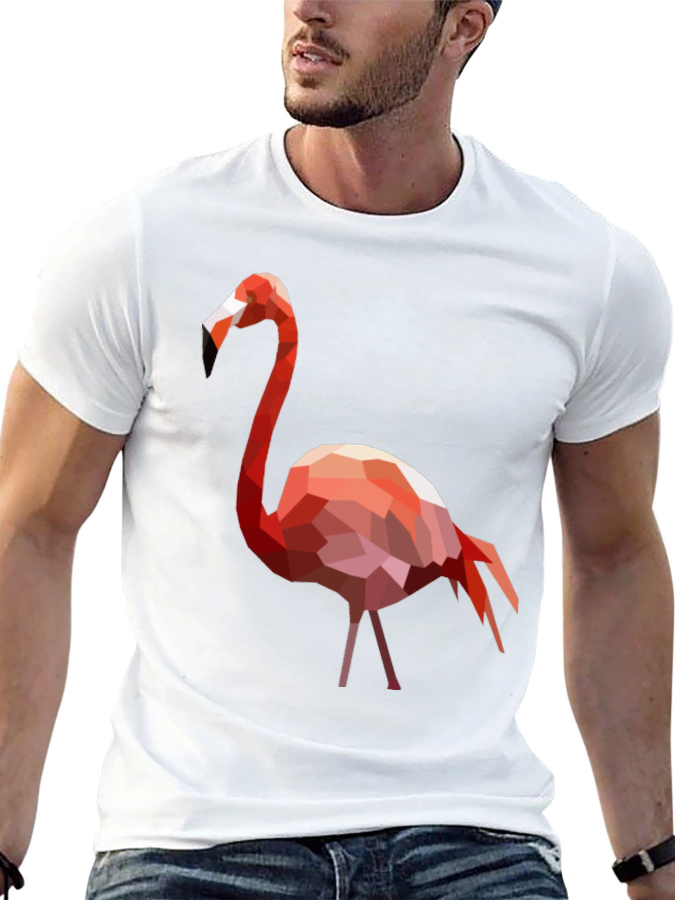 Geometric Flamingo Graphic Tee - Black