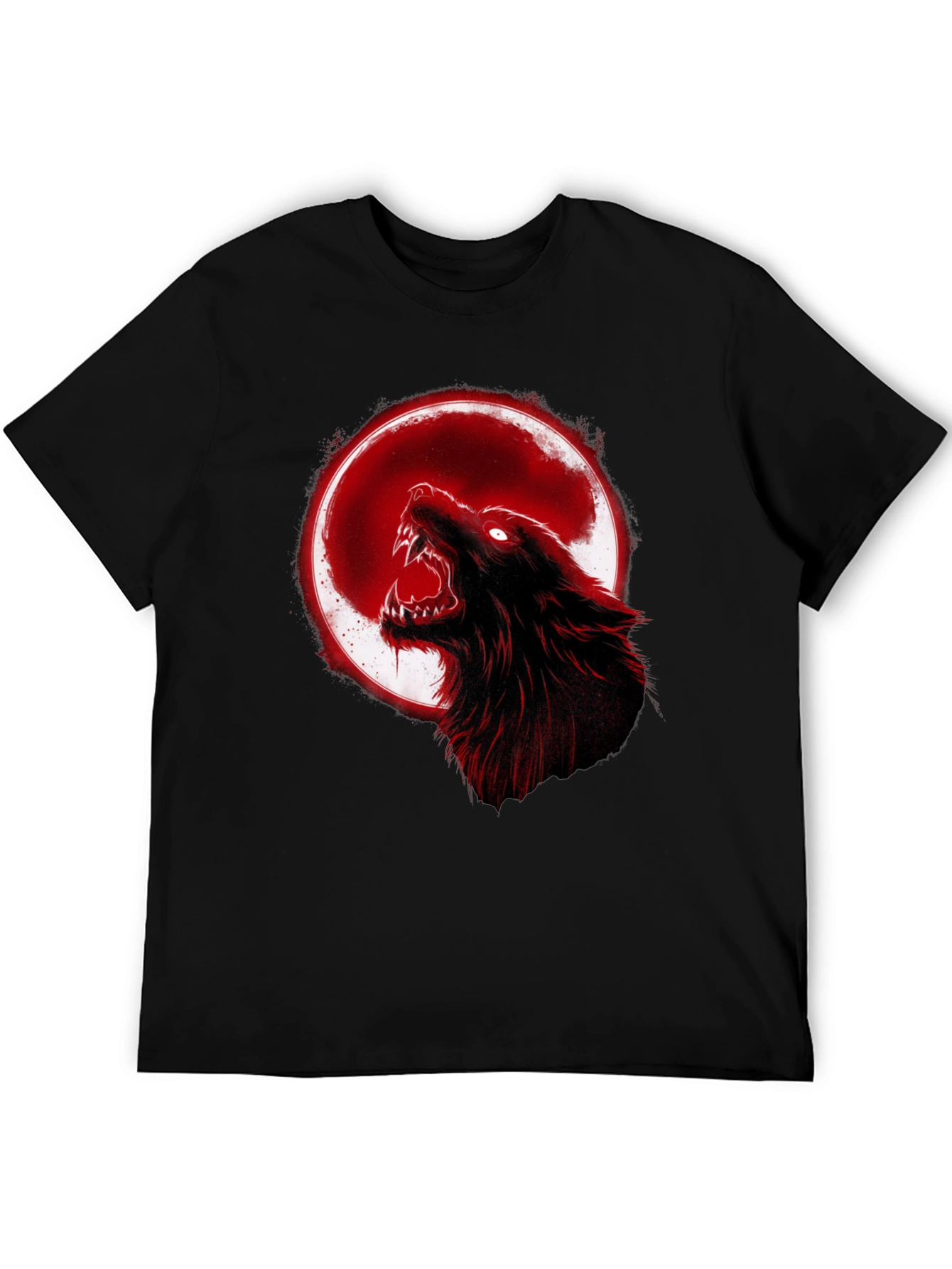 Full Moon Wolf Graphic Tee - Black Cotton T-Shirt