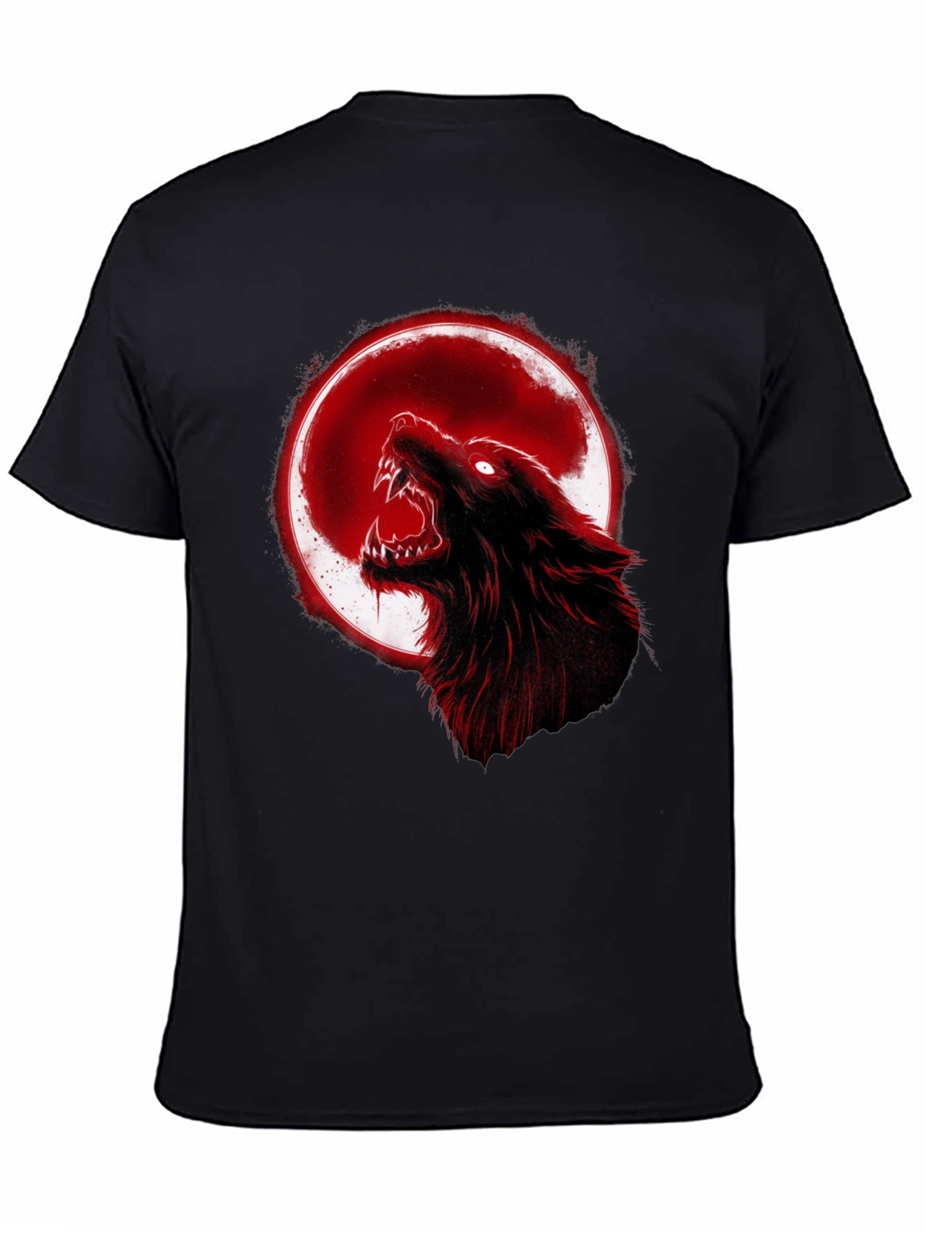 Full Moon Wolf Graphic Tee - Black Cotton T-Shirt
