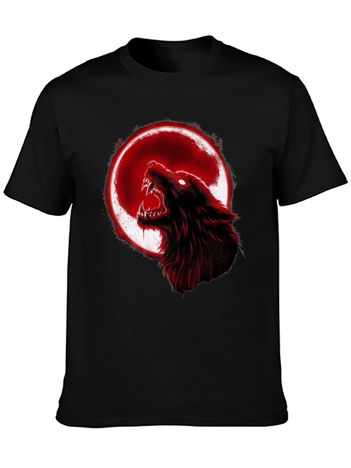 Full Moon Wolf Graphic Tee - Black Cotton T-Shirt