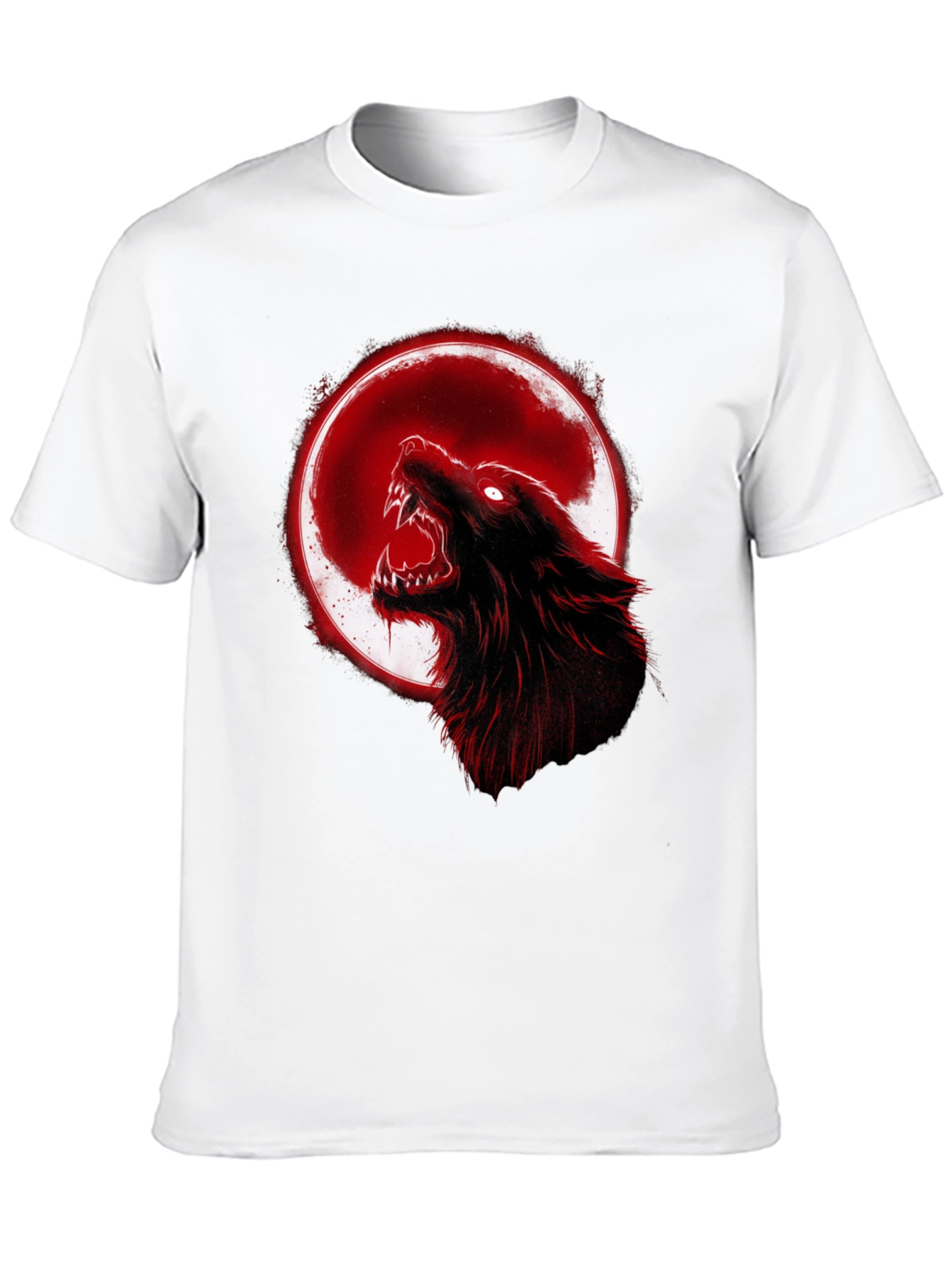 Full Moon Wolf Graphic Tee - Black Cotton T-Shirt