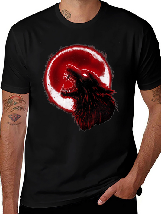 Full Moon Wolf Graphic Tee - Black Cotton T-Shirt