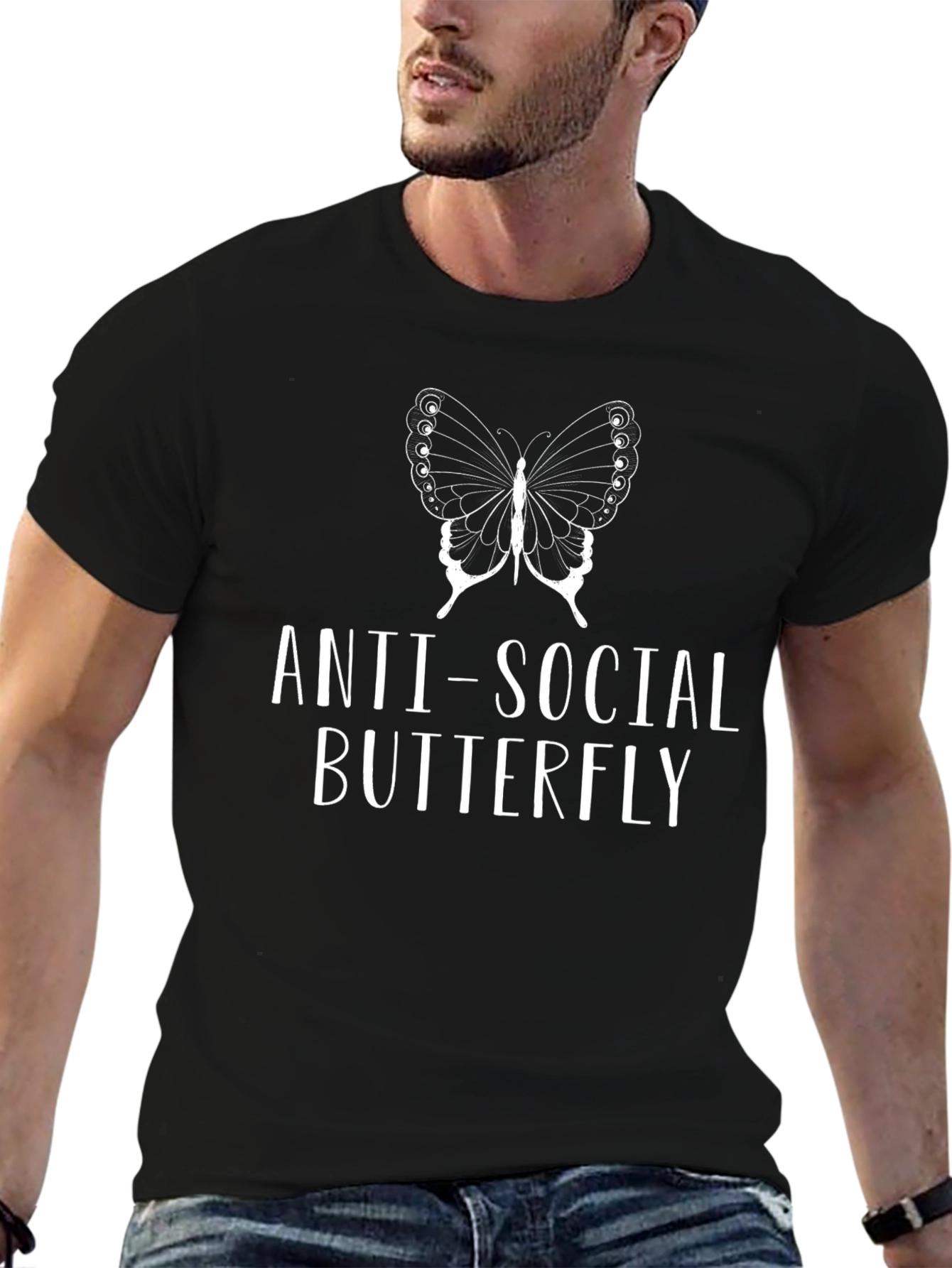 Anti-Social Butterfly Graphic T-Shirt - Black