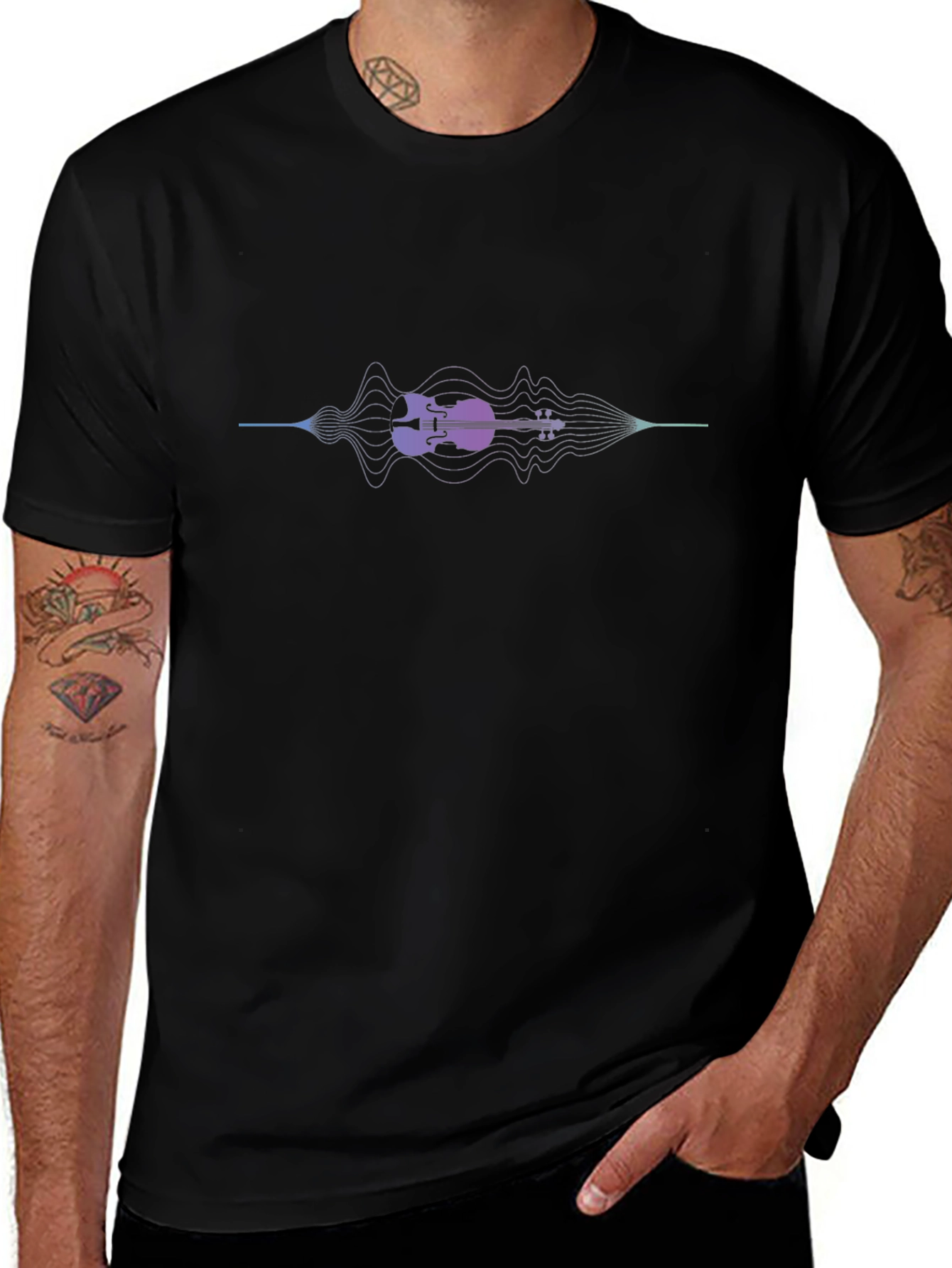 Violin Wave Graphic Black T-Shirt