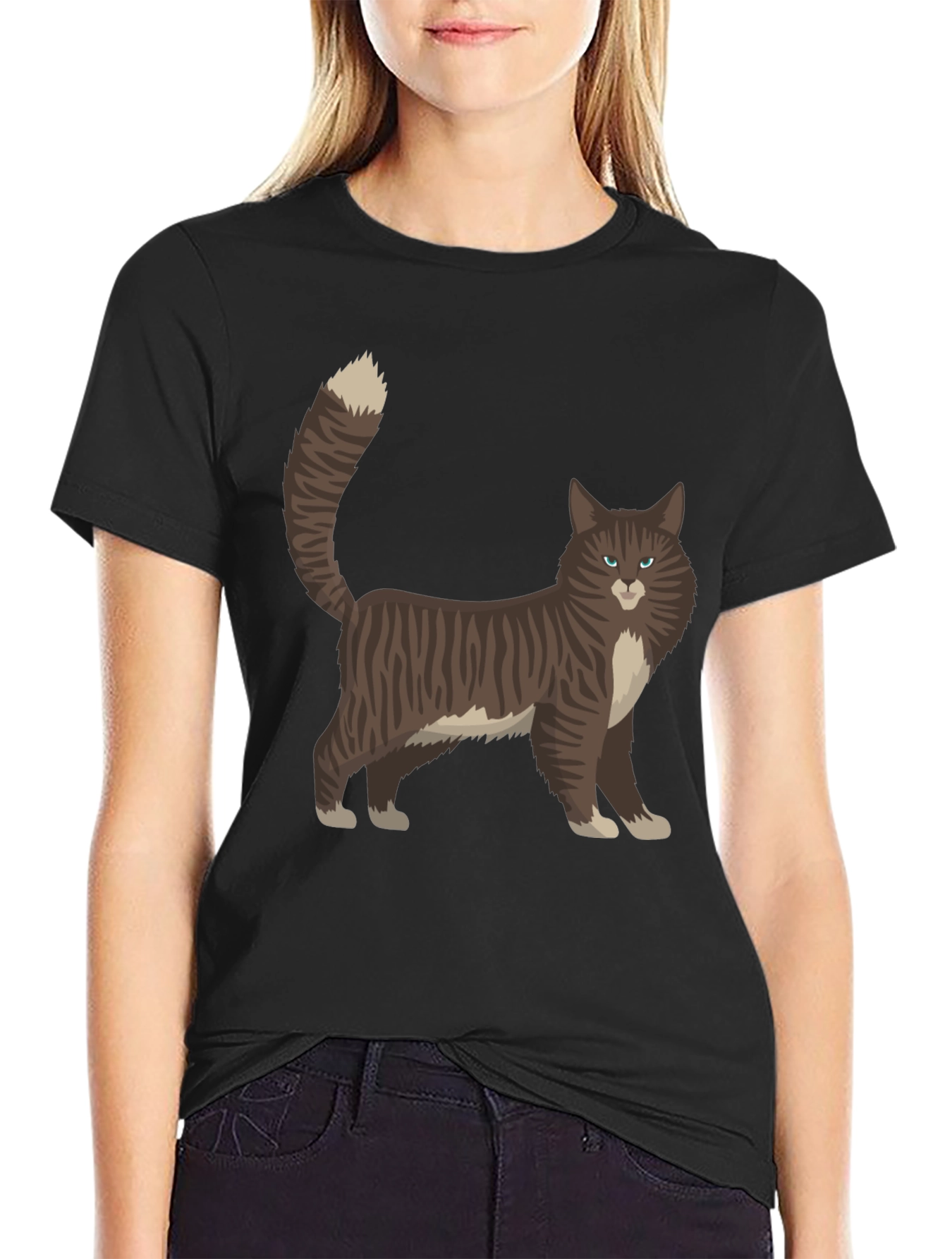 Cat Graphic Tee - Black Casual T-Shirt