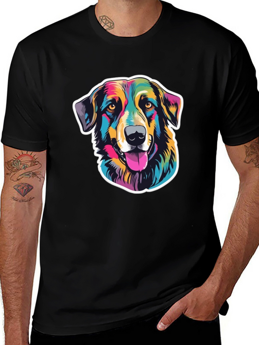Colorful Dog Graphic Print Black T-Shirt