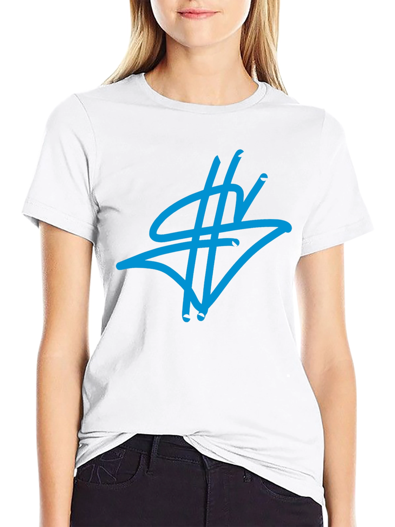 Black Graphic Tee - Abstract Blue Design