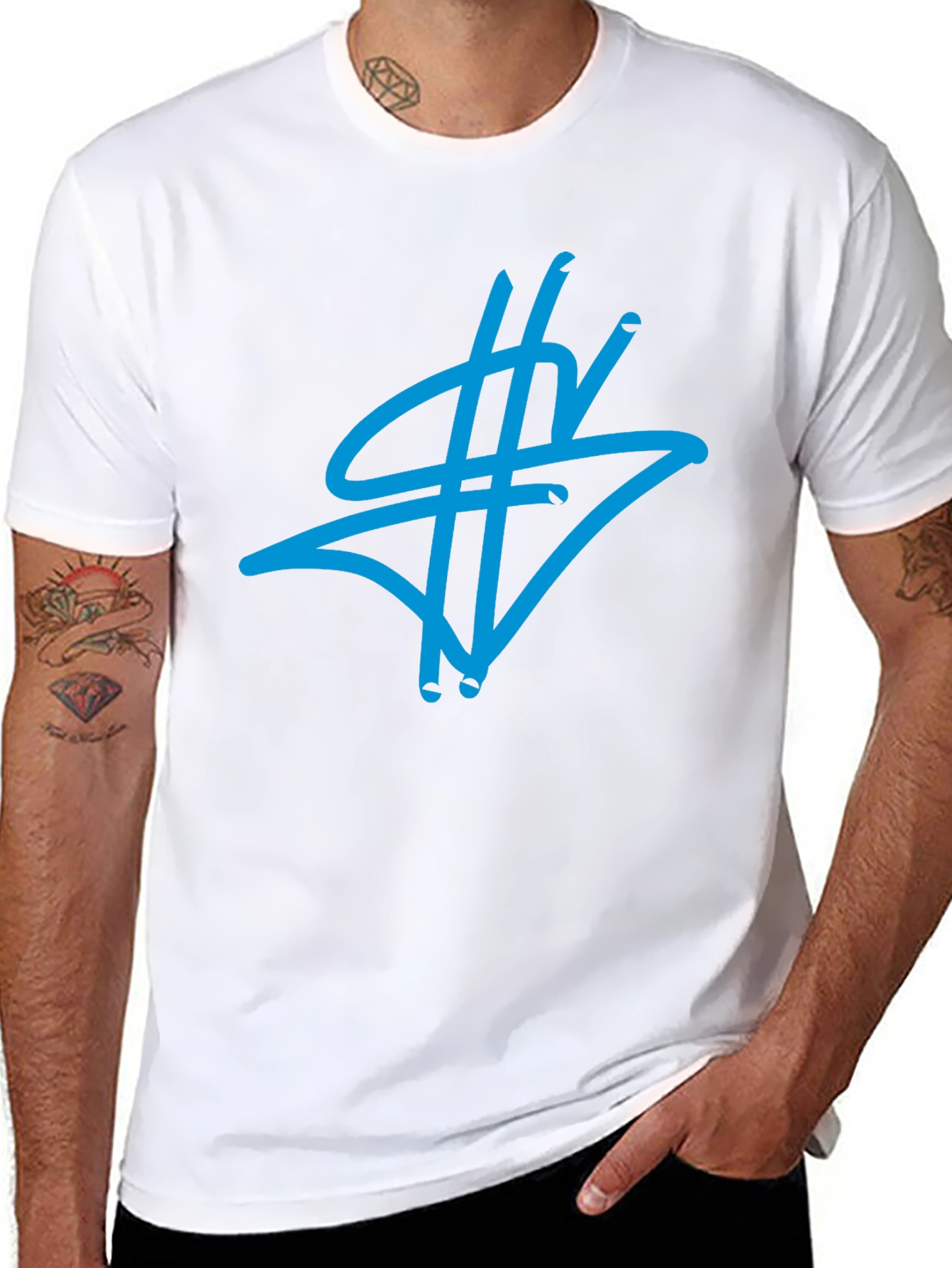 Black Graphic Tee - Abstract Blue Design