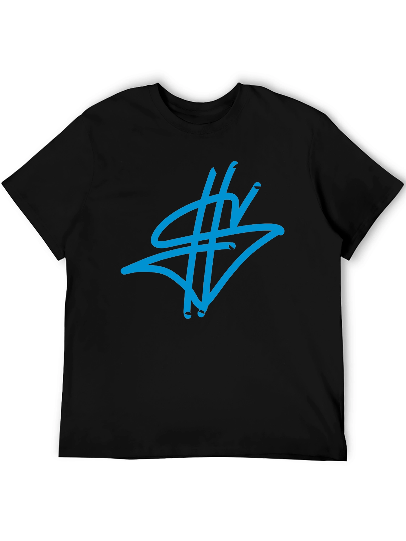 Black Graphic Tee - Abstract Blue Design