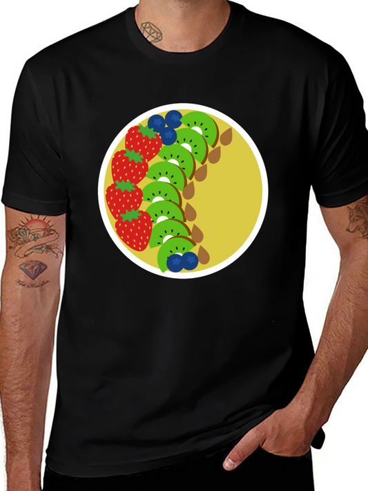 Fun Fruit Graphic Tee - Black Cotton T-Shirt
